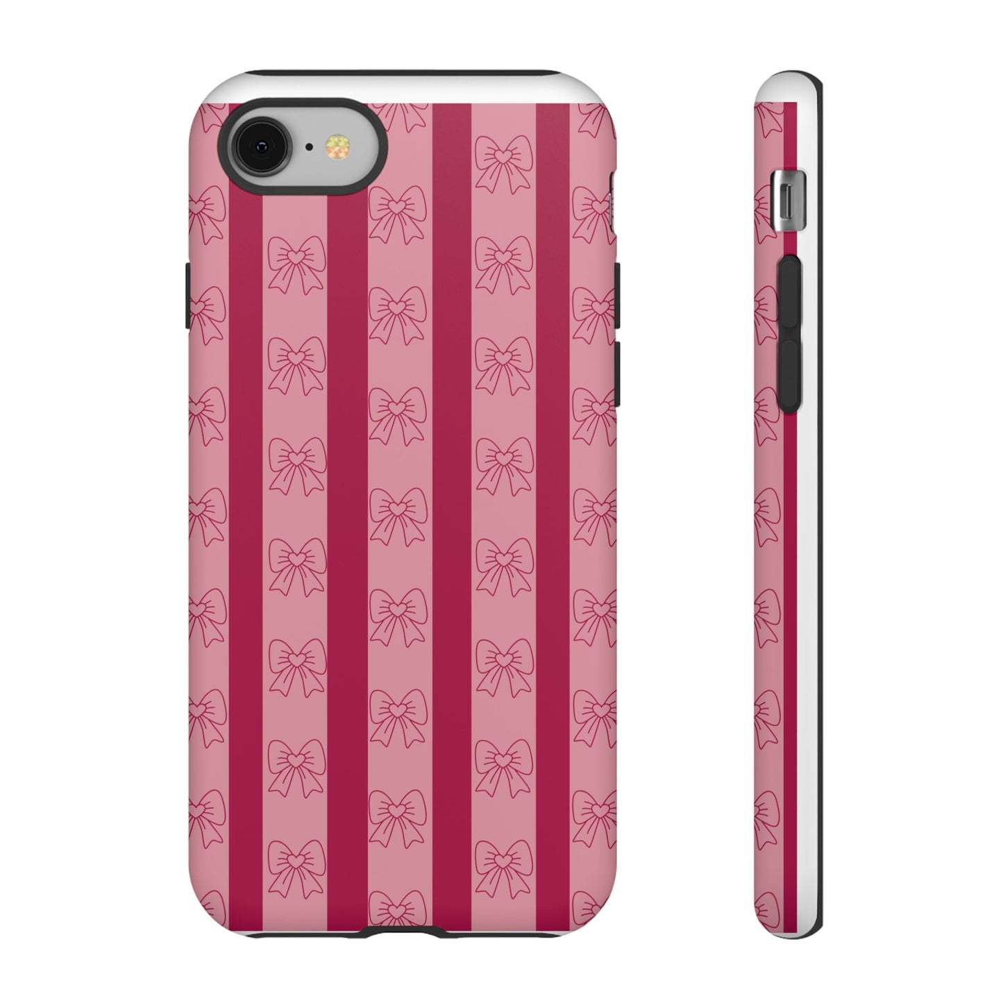 Cute Bow Phone Case, Tough Phone Cases for Girls, Pink Striped Phone Cover, Gift for Her, Trendy Mobile Accessory, Bow Pattern Case