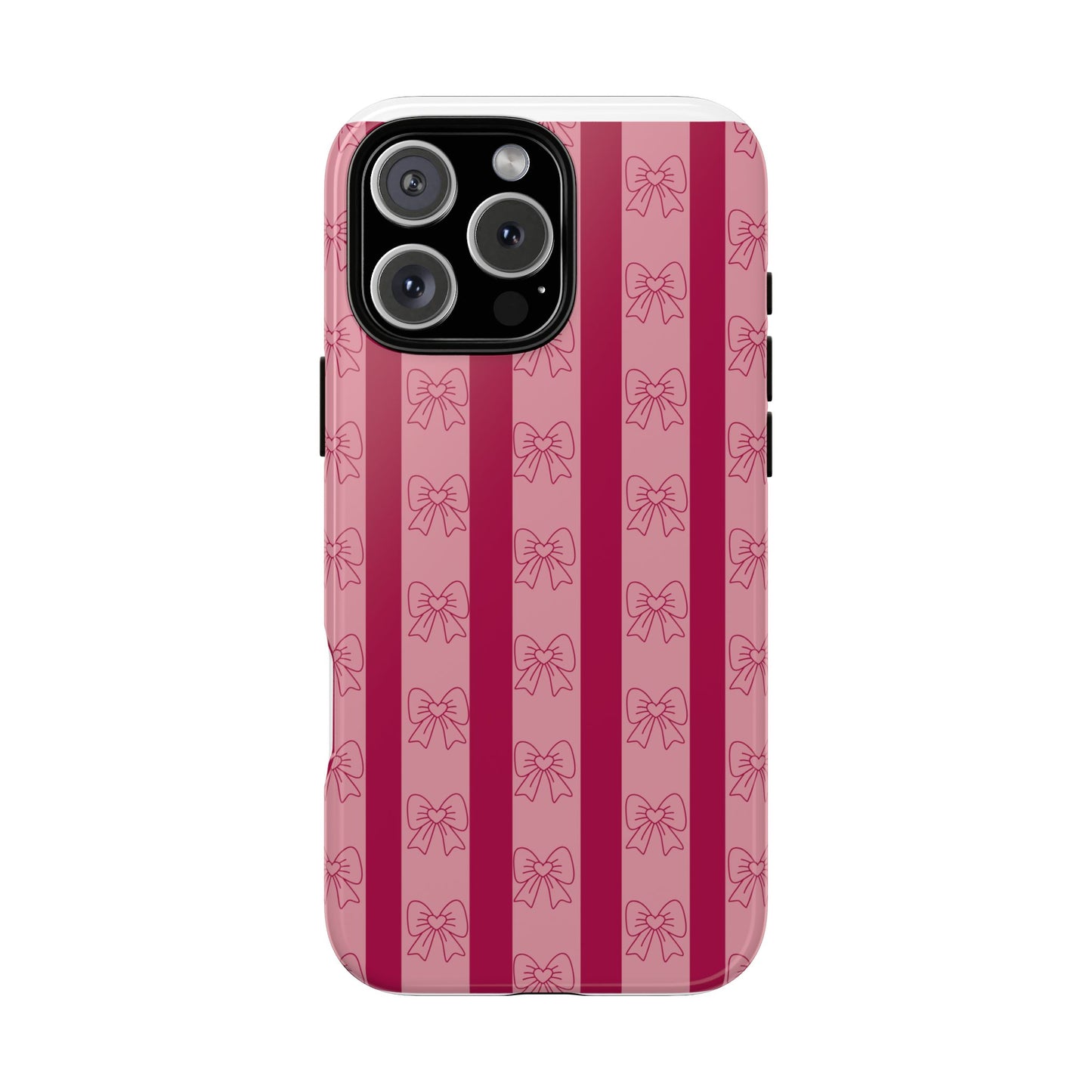 Cute Bow Phone Case, Tough Phone Cases for Girls, Pink Striped Phone Cover, Gift for Her, Trendy Mobile Accessory, Bow Pattern Case