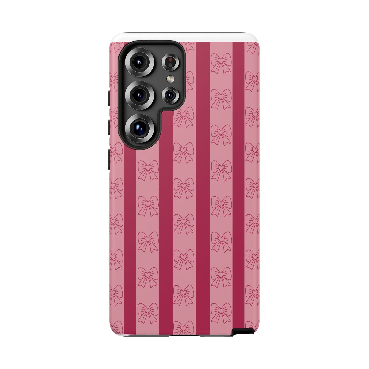 Cute Bow Phone Case, Tough Phone Cases for Girls, Pink Striped Phone Cover, Gift for Her, Trendy Mobile Accessory, Bow Pattern Case