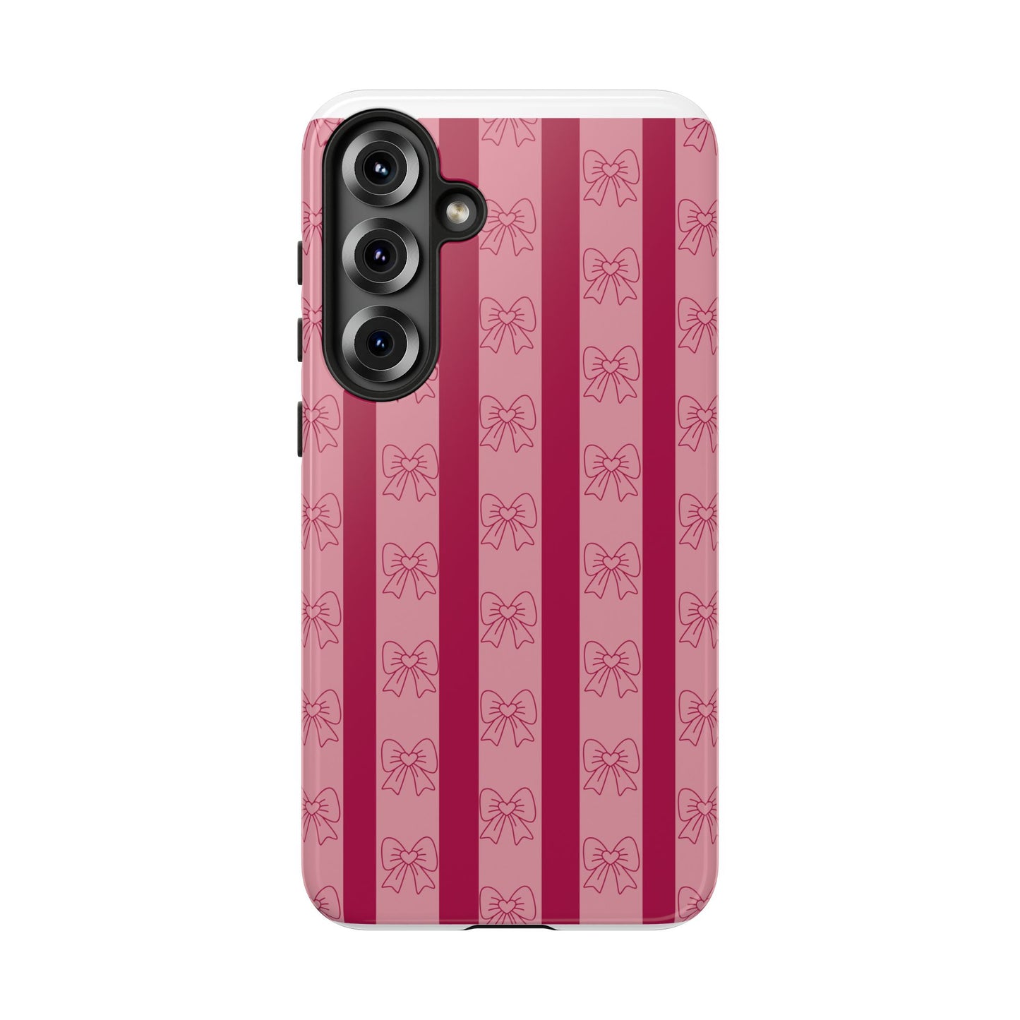Cute Bow Phone Case, Tough Phone Cases for Girls, Pink Striped Phone Cover, Gift for Her, Trendy Mobile Accessory, Bow Pattern Case
