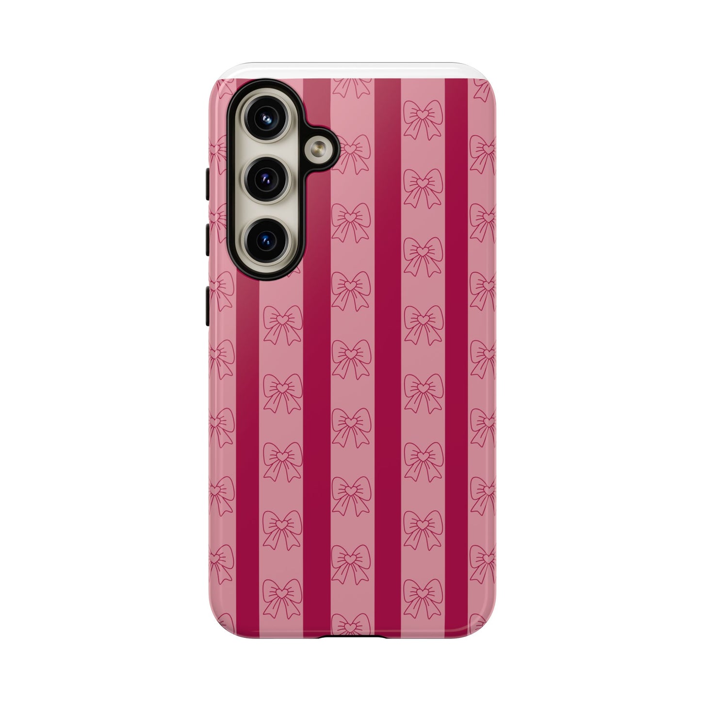 Cute Bow Phone Case, Tough Phone Cases for Girls, Pink Striped Phone Cover, Gift for Her, Trendy Mobile Accessory, Bow Pattern Case