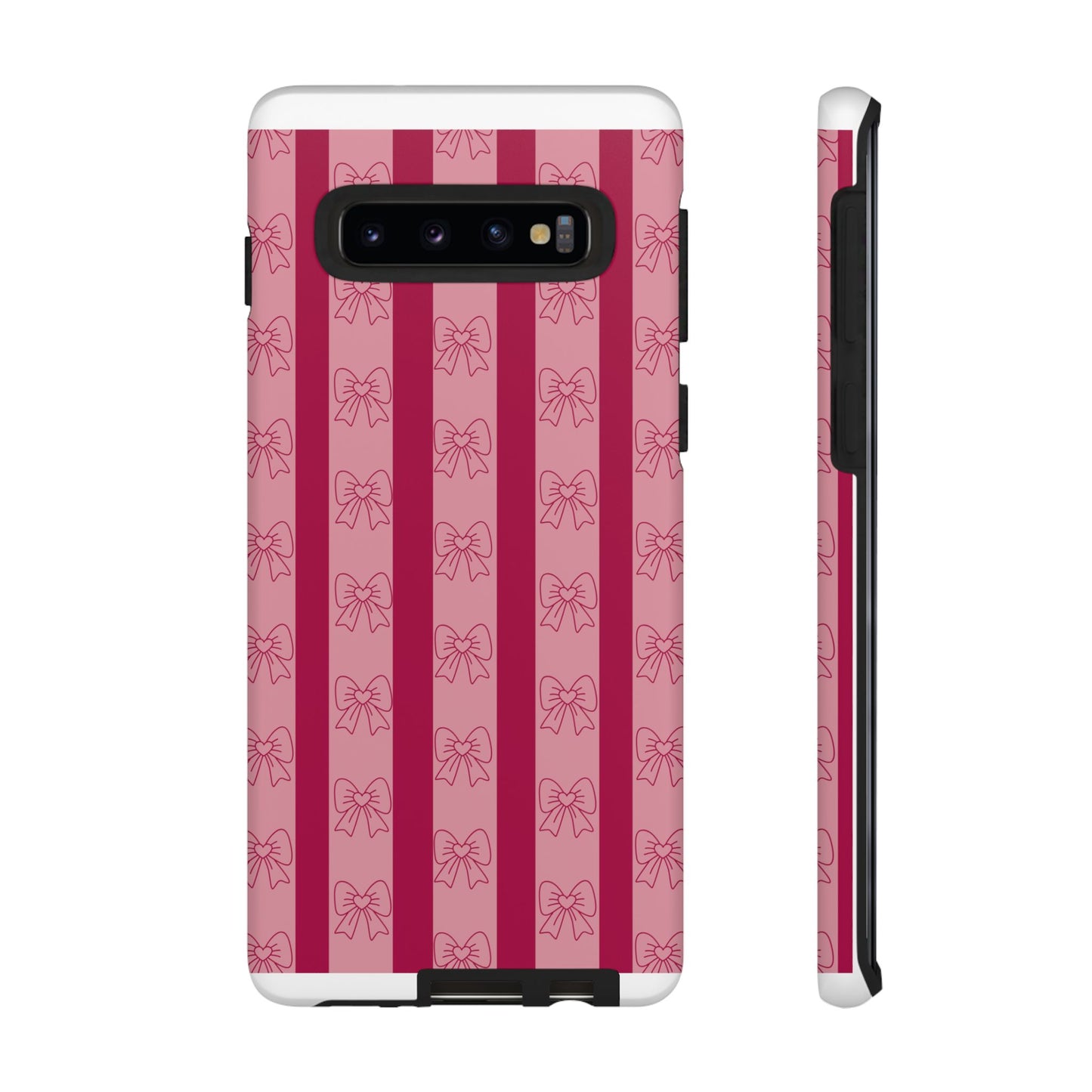 Cute Bow Phone Case, Tough Phone Cases for Girls, Pink Striped Phone Cover, Gift for Her, Trendy Mobile Accessory, Bow Pattern Case