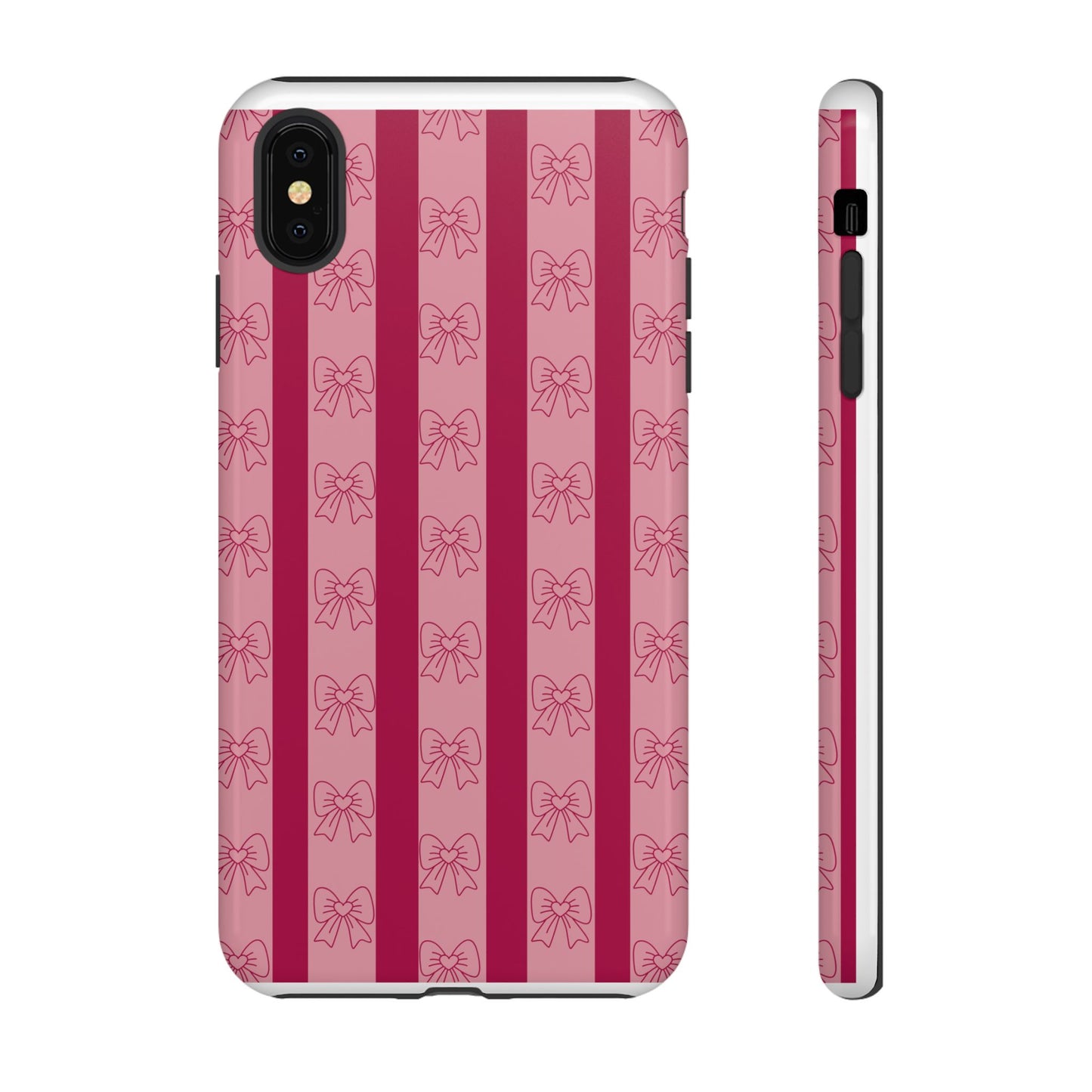 Cute Bow Phone Case, Tough Phone Cases for Girls, Pink Striped Phone Cover, Gift for Her, Trendy Mobile Accessory, Bow Pattern Case