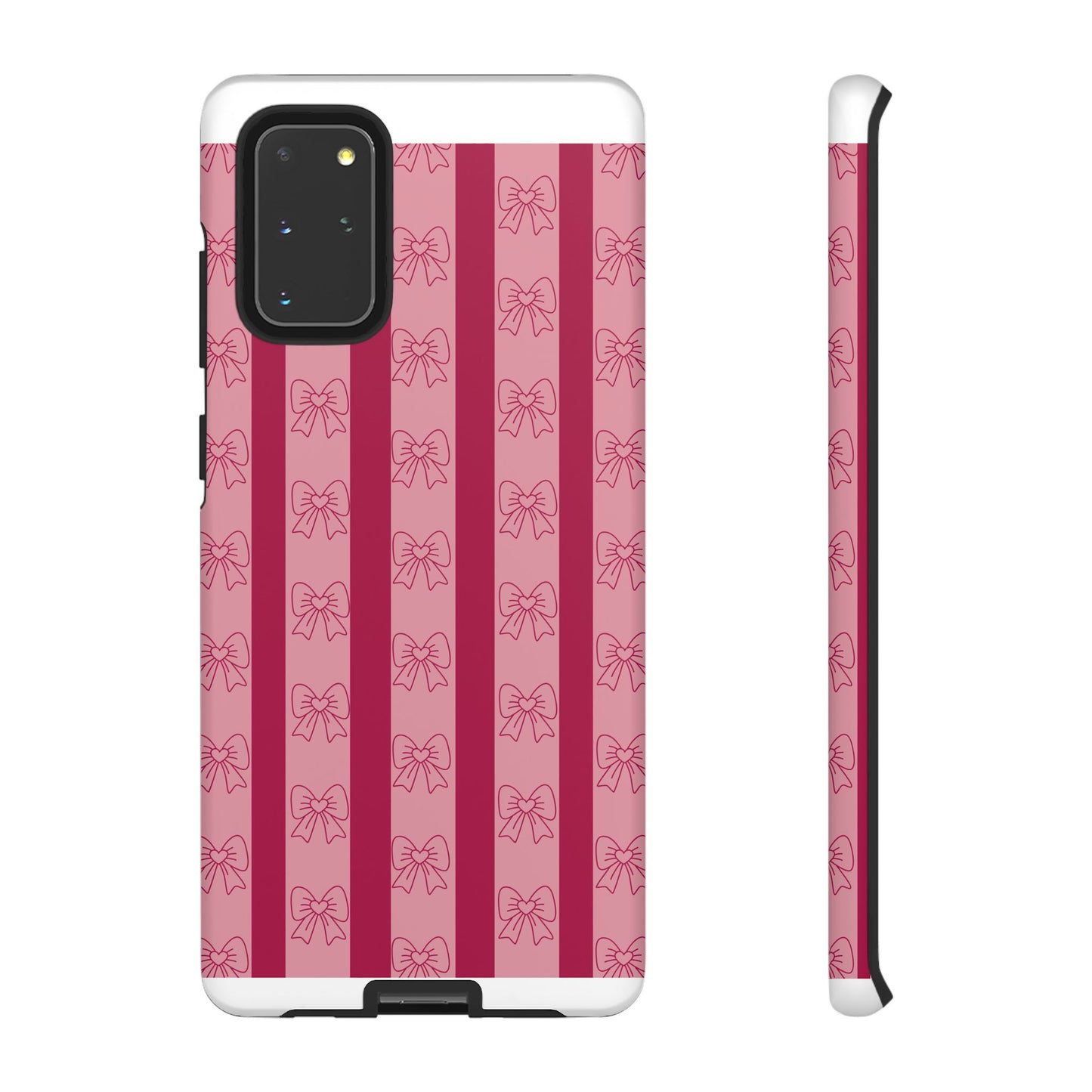 Cute Bow Phone Case, Tough Phone Cases for Girls, Pink Striped Phone Cover, Gift for Her, Trendy Mobile Accessory, Bow Pattern Case