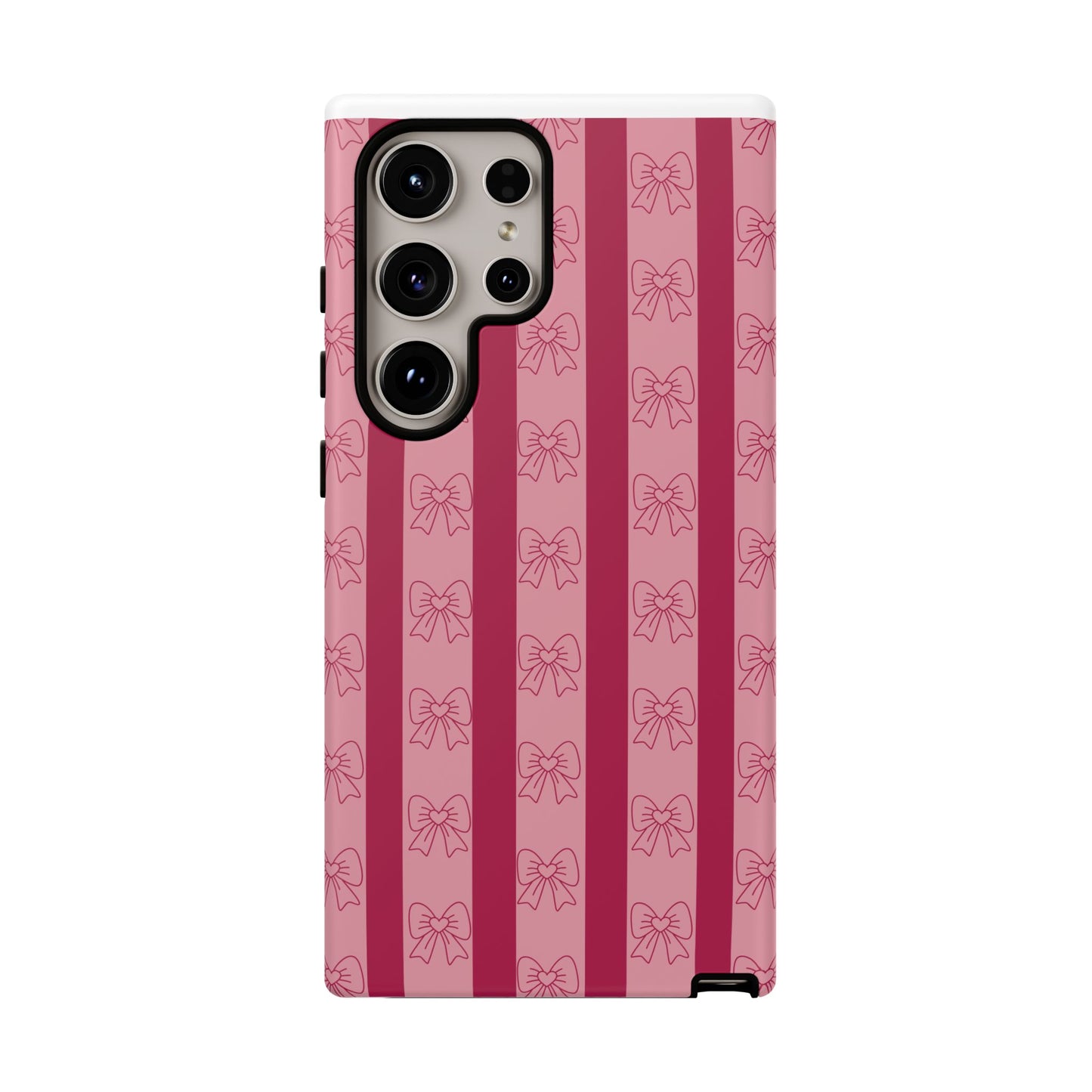 Cute Bow Phone Case, Tough Phone Cases for Girls, Pink Striped Phone Cover, Gift for Her, Trendy Mobile Accessory, Bow Pattern Case