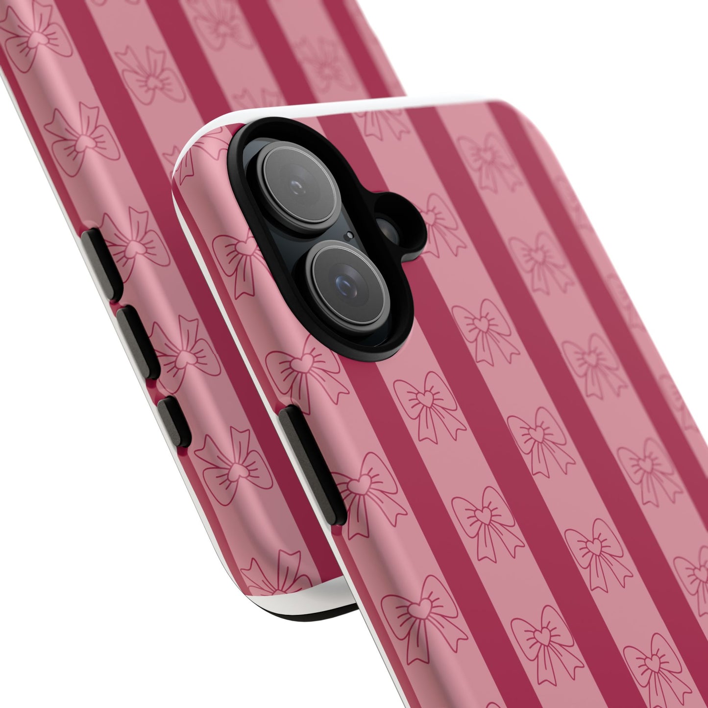 Cute Bow Phone Case, Tough Phone Cases for Girls, Pink Striped Phone Cover, Gift for Her, Trendy Mobile Accessory, Bow Pattern Case