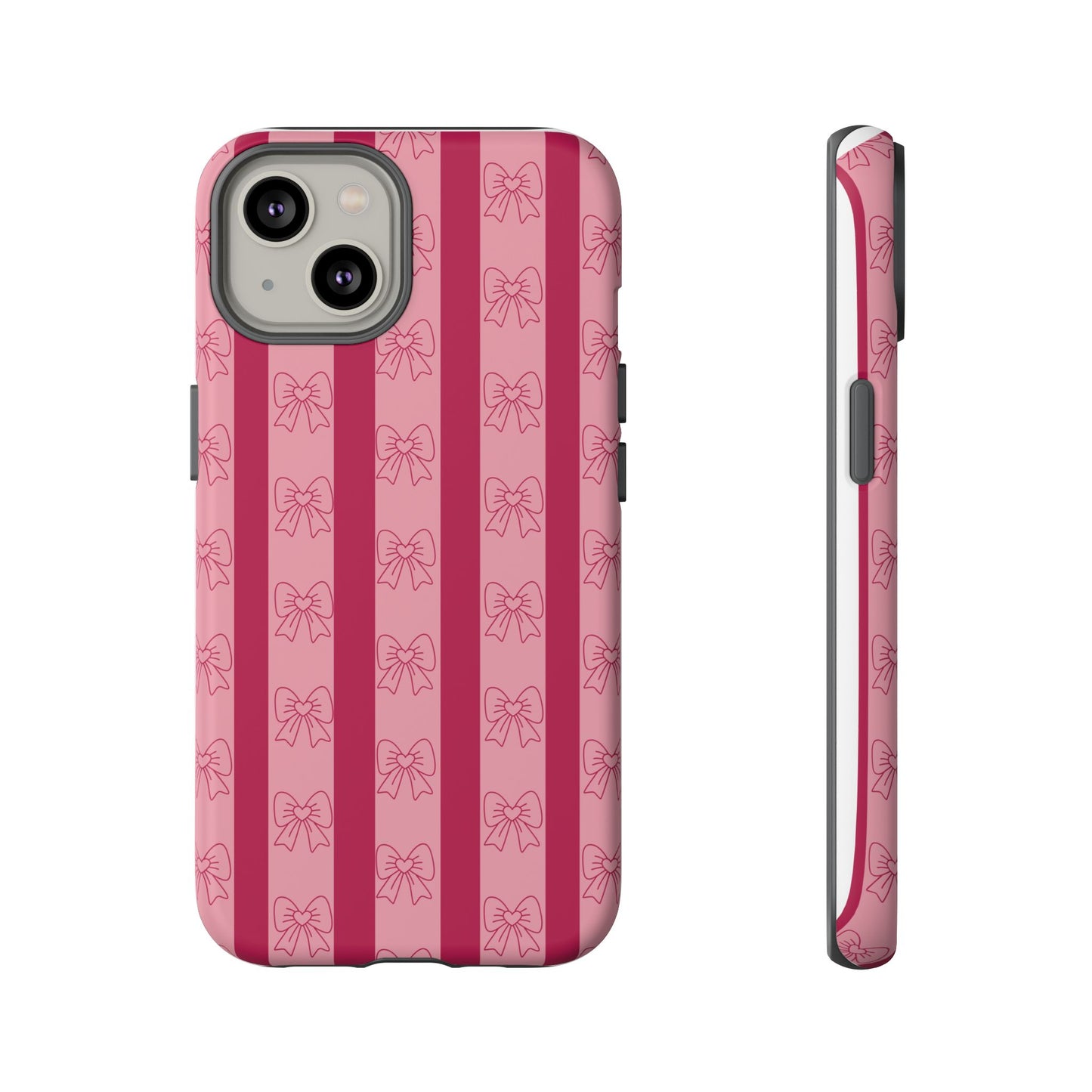 Cute Bow Phone Case, Tough Phone Cases for Girls, Pink Striped Phone Cover, Gift for Her, Trendy Mobile Accessory, Bow Pattern Case
