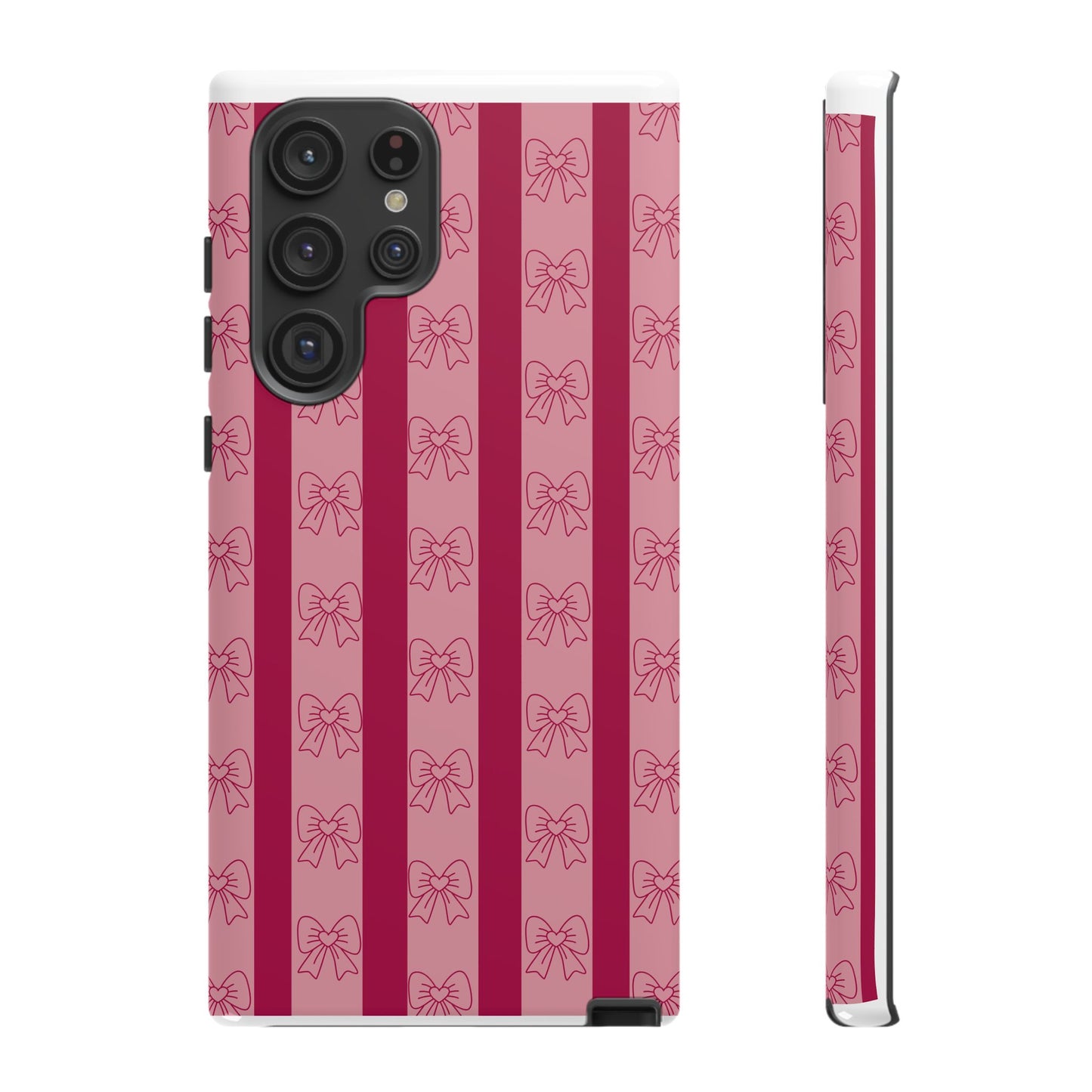 Cute Bow Phone Case, Tough Phone Cases for Girls, Pink Striped Phone Cover, Gift for Her, Trendy Mobile Accessory, Bow Pattern Case