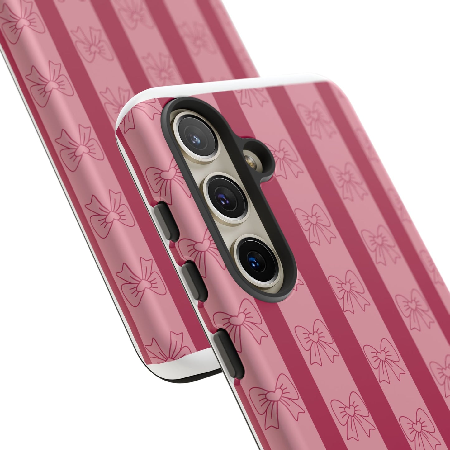 Cute Bow Phone Case, Tough Phone Cases for Girls, Pink Striped Phone Cover, Gift for Her, Trendy Mobile Accessory, Bow Pattern Case