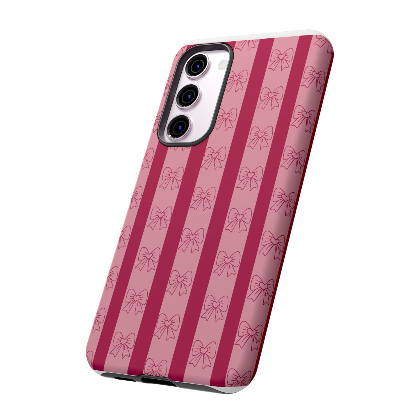 Cute Bow Phone Case, Tough Phone Cases for Girls, Pink Striped Phone Cover, Gift for Her, Trendy Mobile Accessory, Bow Pattern Case