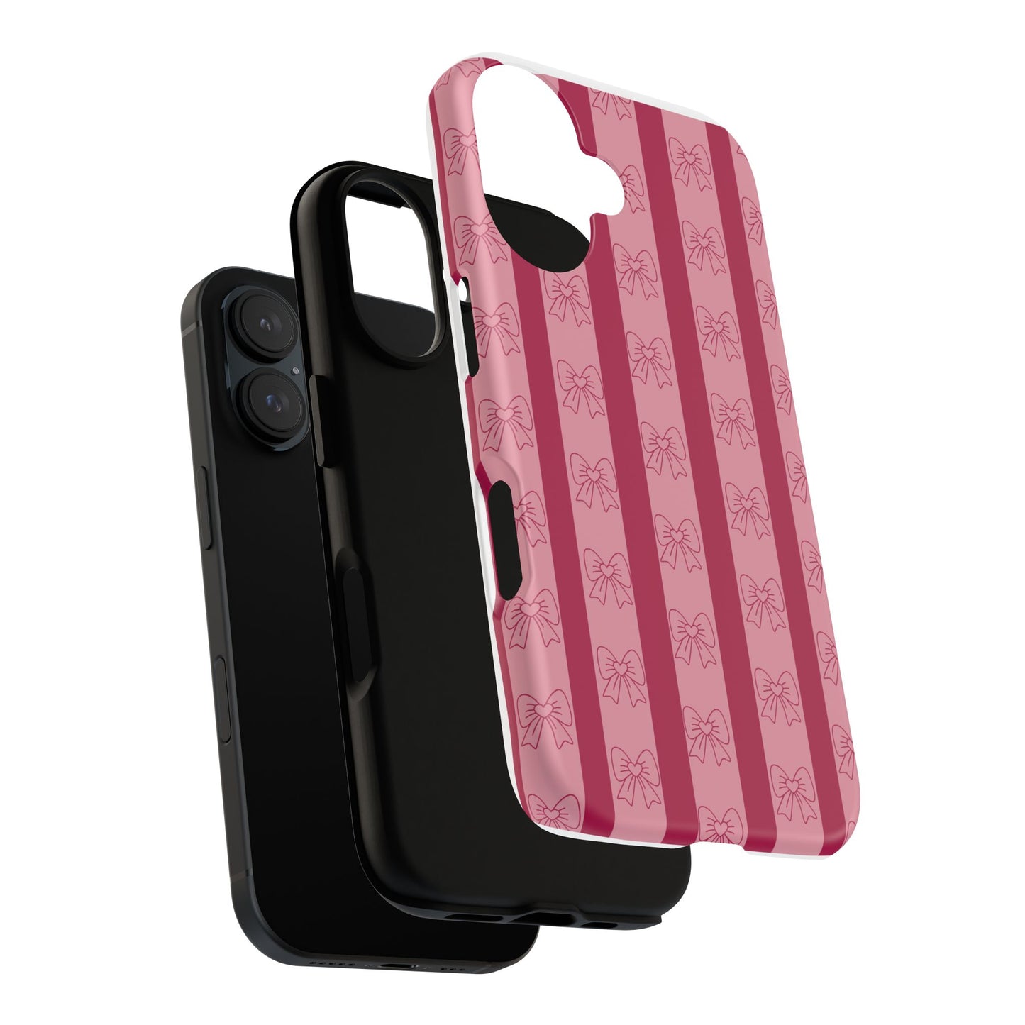 Cute Bow Phone Case, Tough Phone Cases for Girls, Pink Striped Phone Cover, Gift for Her, Trendy Mobile Accessory, Bow Pattern Case