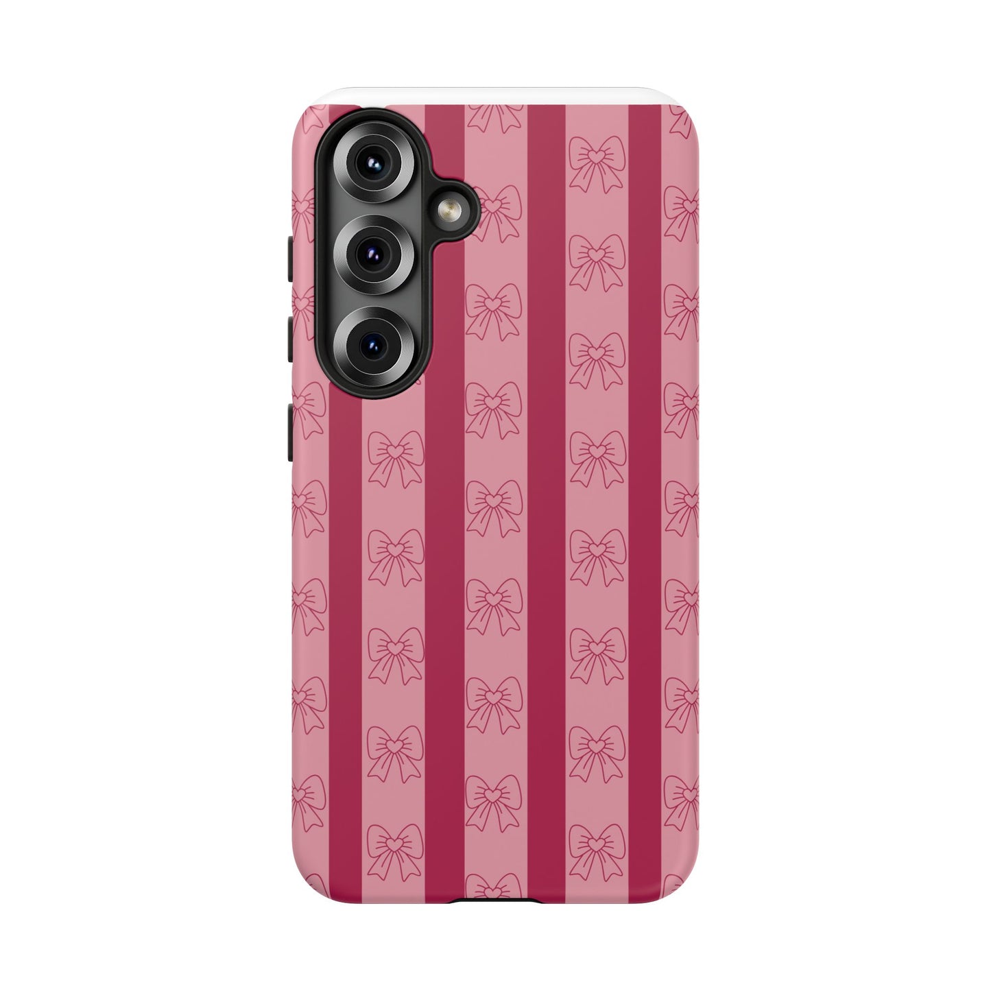 Cute Bow Phone Case, Tough Phone Cases for Girls, Pink Striped Phone Cover, Gift for Her, Trendy Mobile Accessory, Bow Pattern Case