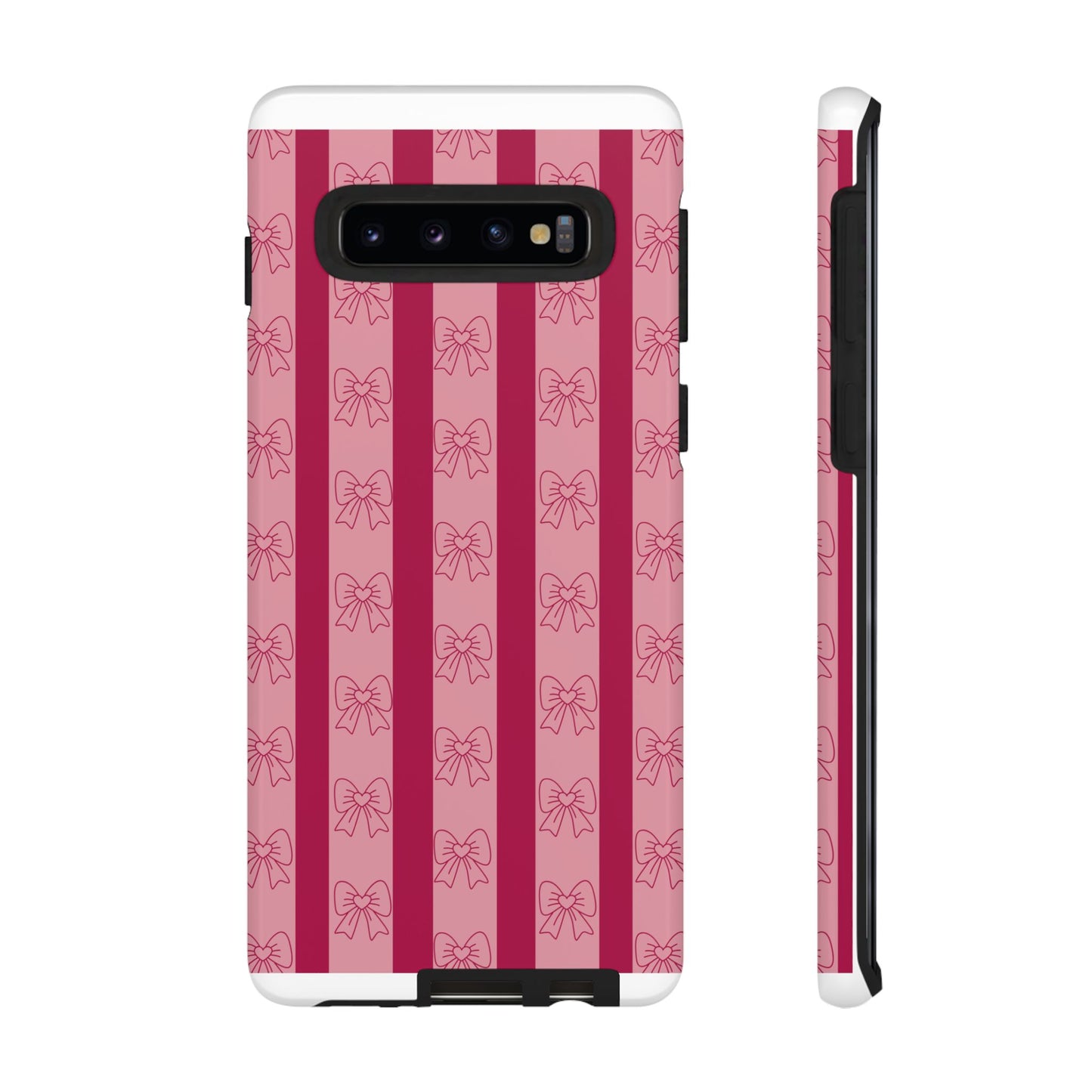 Cute Bow Phone Case, Tough Phone Cases for Girls, Pink Striped Phone Cover, Gift for Her, Trendy Mobile Accessory, Bow Pattern Case