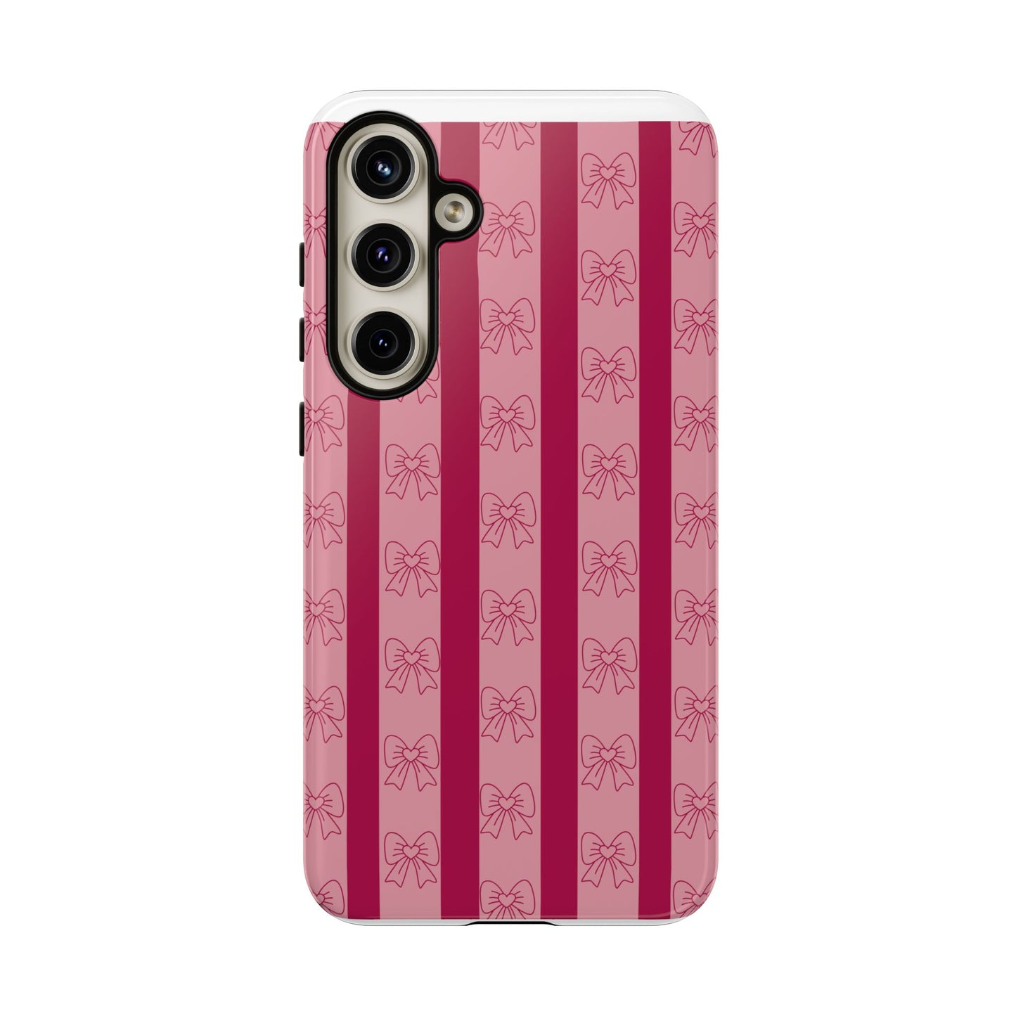 Cute Bow Phone Case, Tough Phone Cases for Girls, Pink Striped Phone Cover, Gift for Her, Trendy Mobile Accessory, Bow Pattern Case