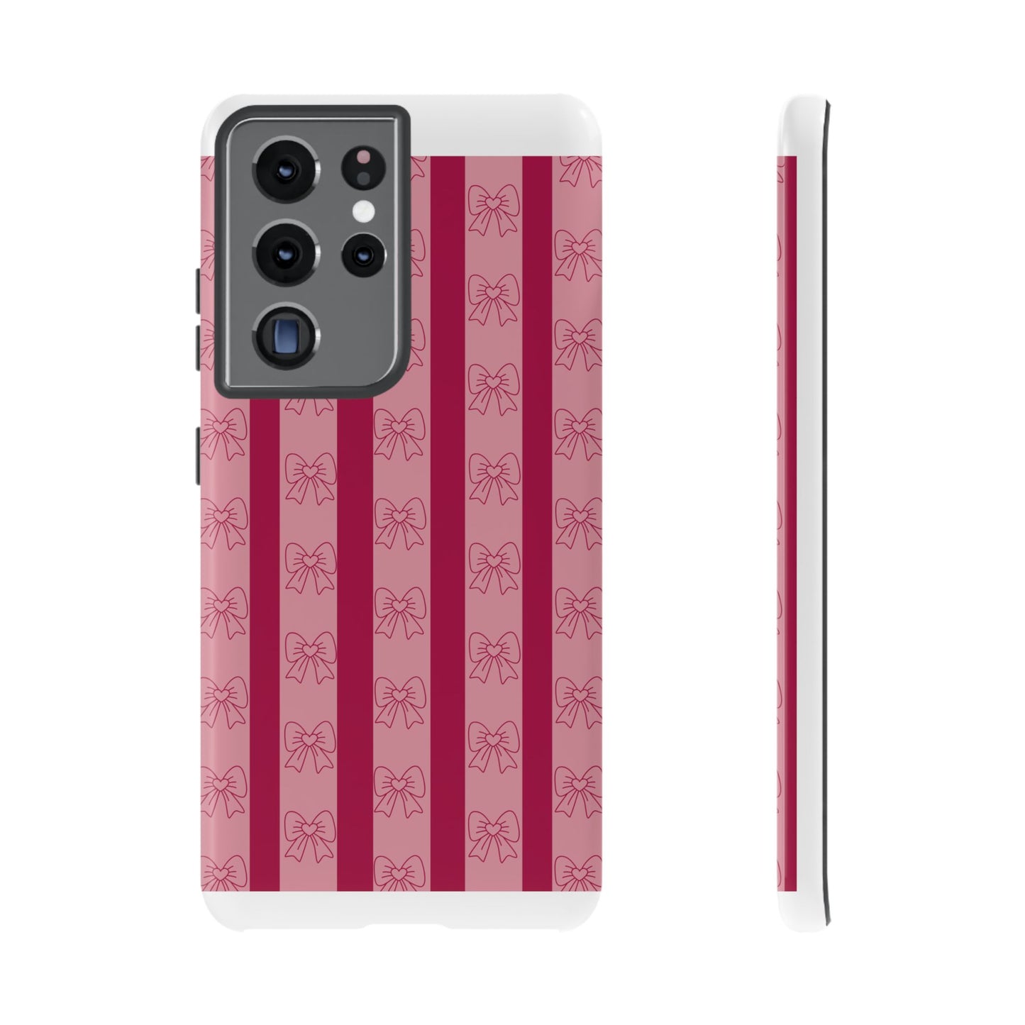 Cute Bow Phone Case, Tough Phone Cases for Girls, Pink Striped Phone Cover, Gift for Her, Trendy Mobile Accessory, Bow Pattern Case