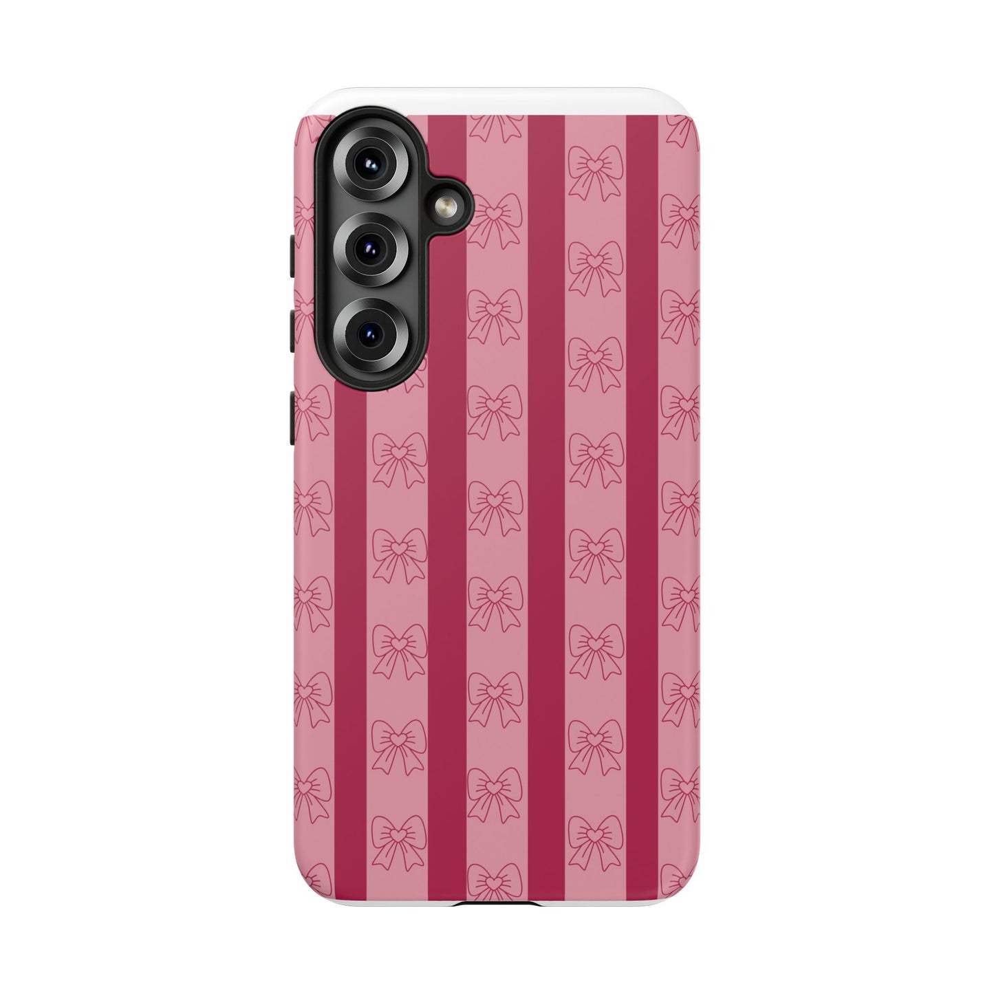 Cute Bow Phone Case, Tough Phone Cases for Girls, Pink Striped Phone Cover, Gift for Her, Trendy Mobile Accessory, Bow Pattern Case