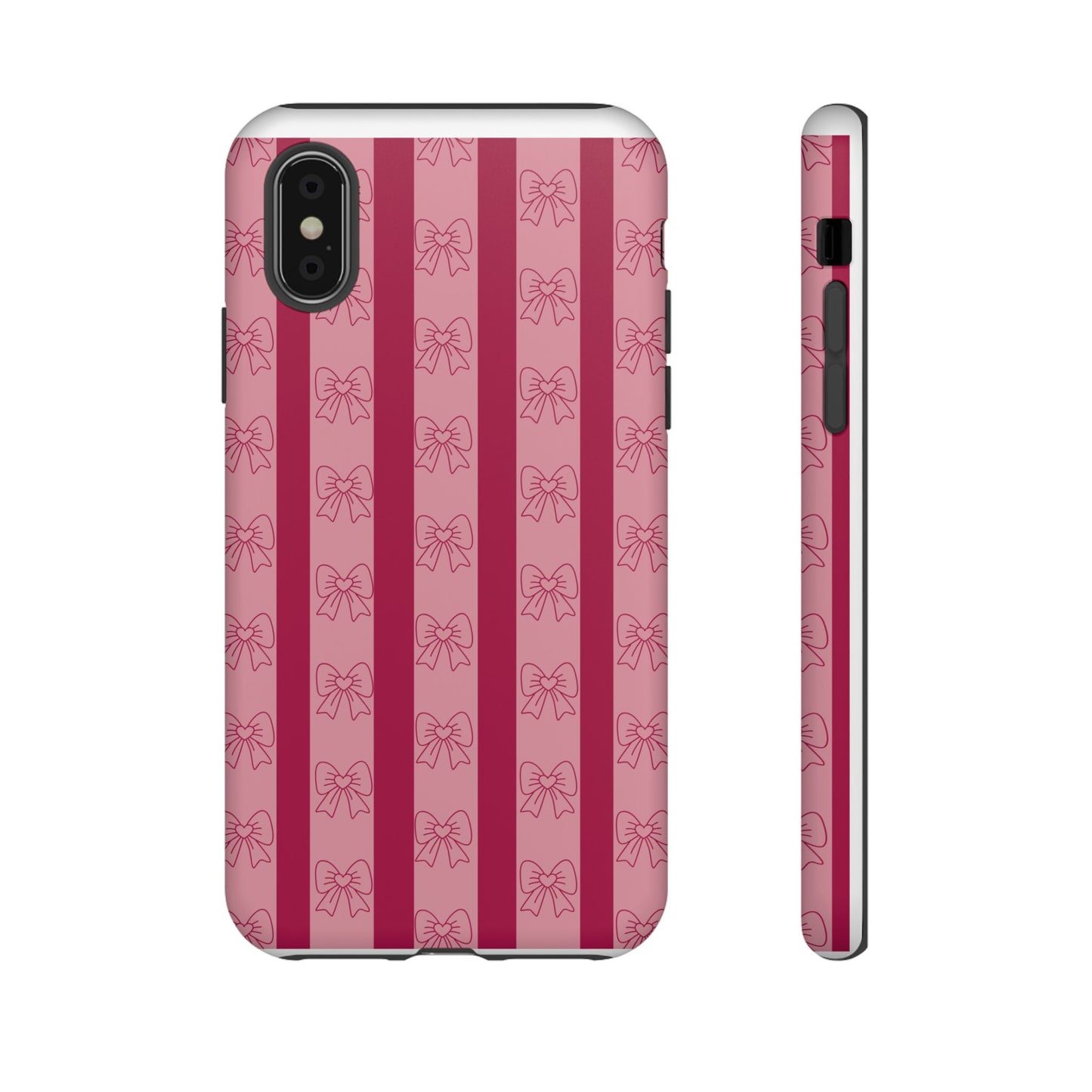 Cute Bow Phone Case, Tough Phone Cases for Girls, Pink Striped Phone Cover, Gift for Her, Trendy Mobile Accessory, Bow Pattern Case