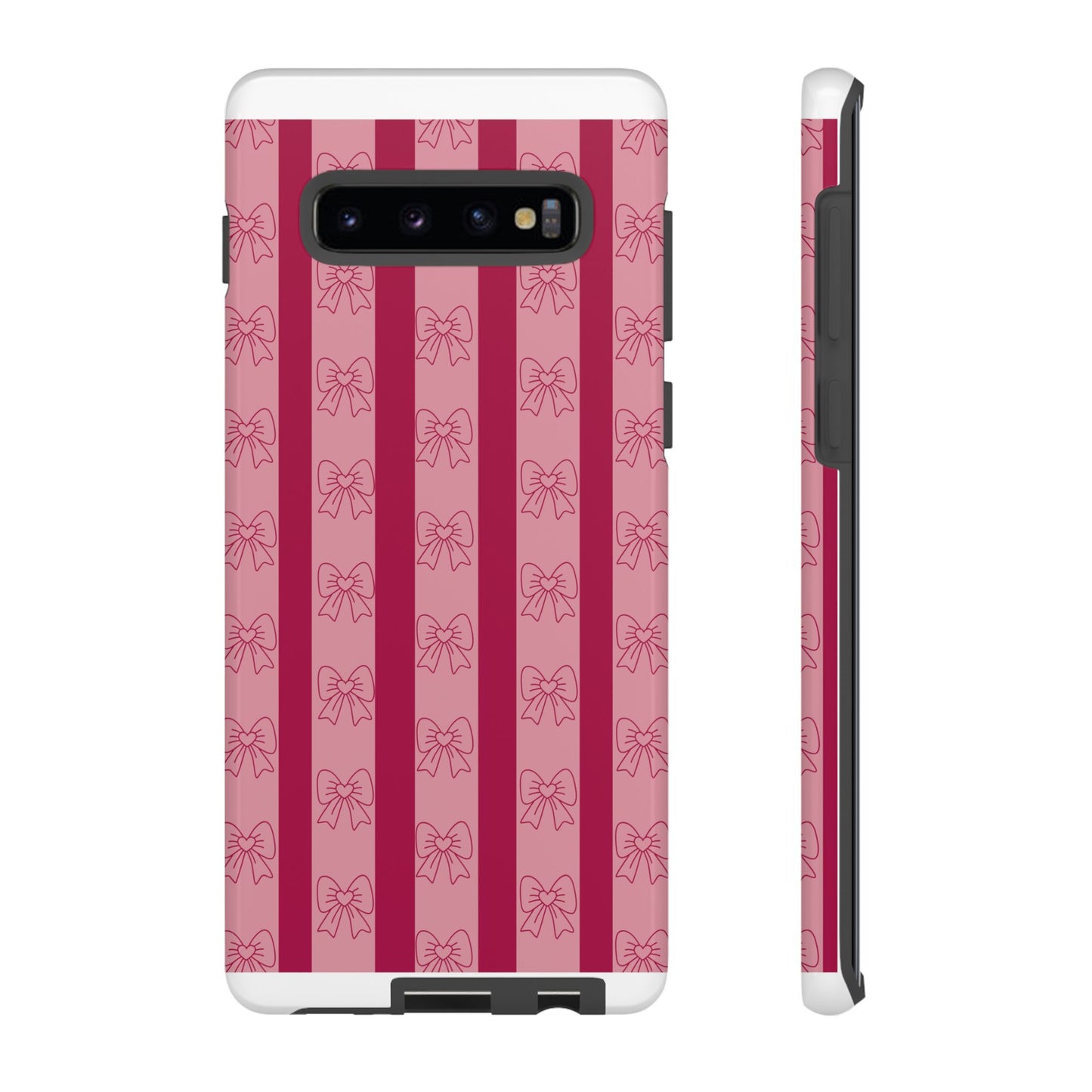 Cute Bow Phone Case, Tough Phone Cases for Girls, Pink Striped Phone Cover, Gift for Her, Trendy Mobile Accessory, Bow Pattern Case