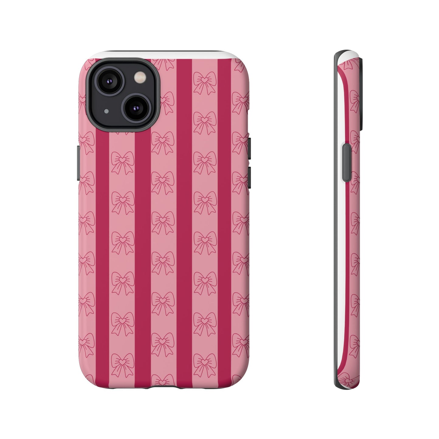 Cute Bow Phone Case, Tough Phone Cases for Girls, Pink Striped Phone Cover, Gift for Her, Trendy Mobile Accessory, Bow Pattern Case
