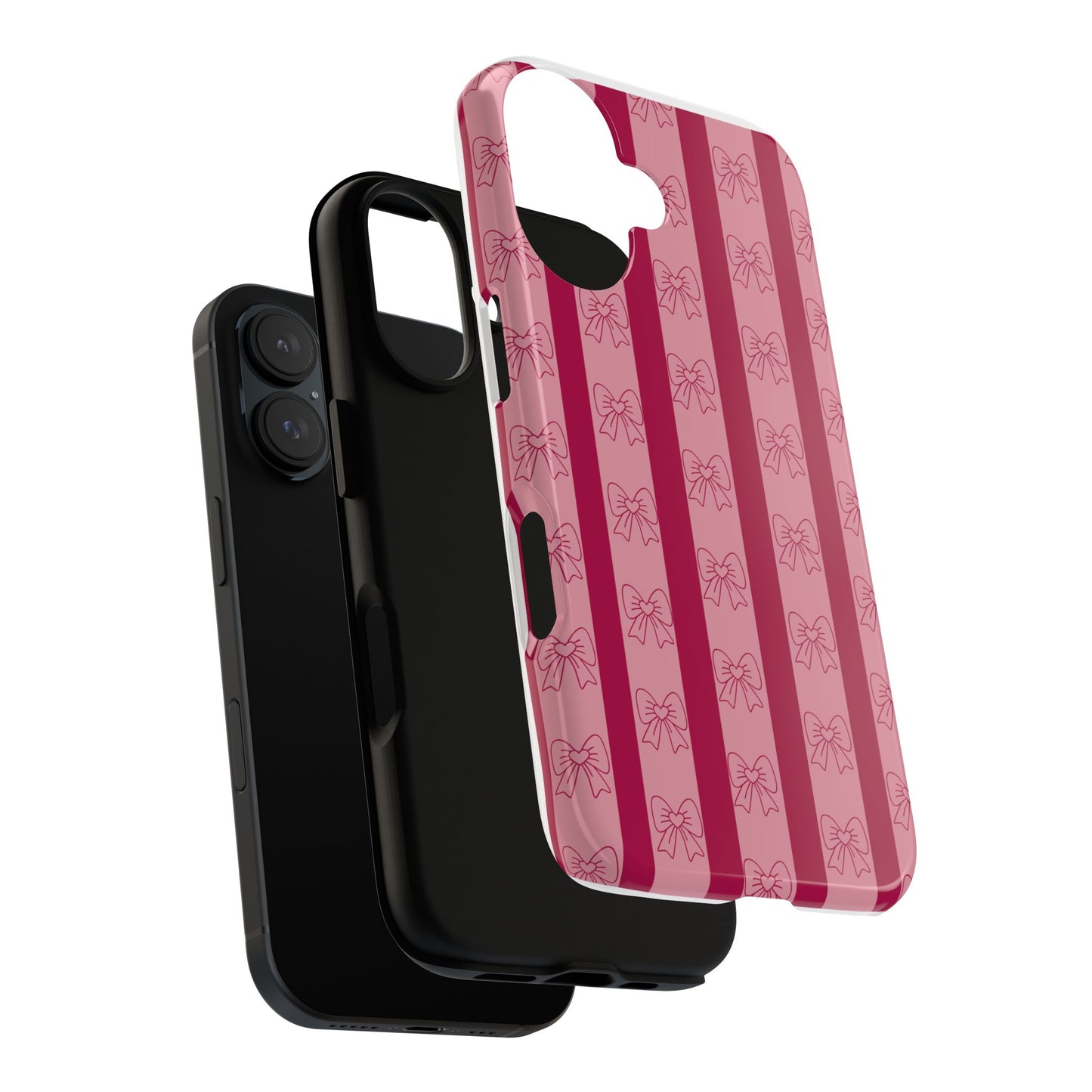Cute Bow Phone Case, Tough Phone Cases for Girls, Pink Striped Phone Cover, Gift for Her, Trendy Mobile Accessory, Bow Pattern Case