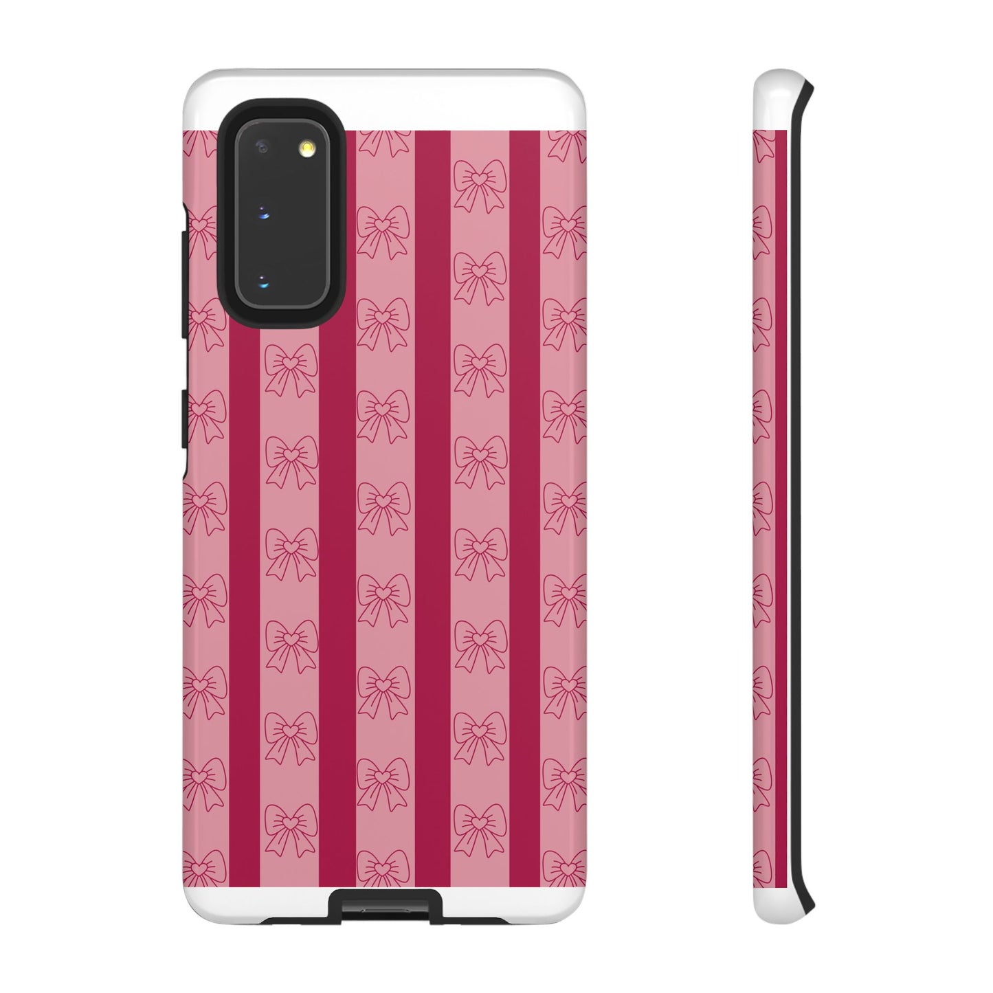 Cute Bow Phone Case, Tough Phone Cases for Girls, Pink Striped Phone Cover, Gift for Her, Trendy Mobile Accessory, Bow Pattern Case