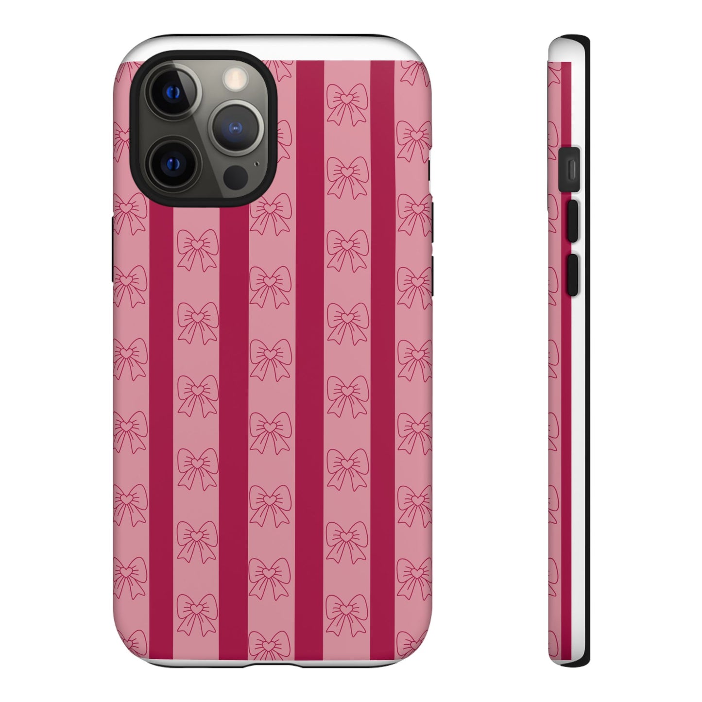 Cute Bow Phone Case, Tough Phone Cases for Girls, Pink Striped Phone Cover, Gift for Her, Trendy Mobile Accessory, Bow Pattern Case