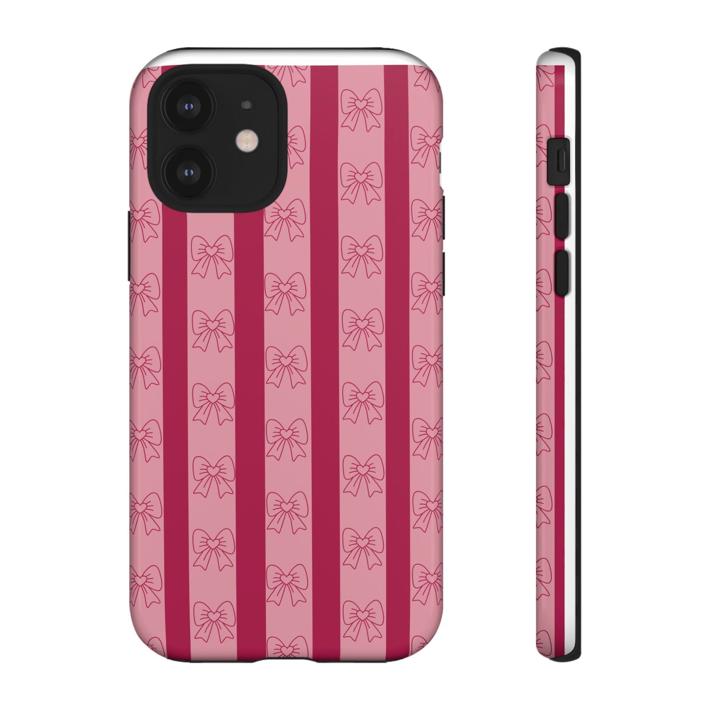 Cute Bow Phone Case, Tough Phone Cases for Girls, Pink Striped Phone Cover, Gift for Her, Trendy Mobile Accessory, Bow Pattern Case