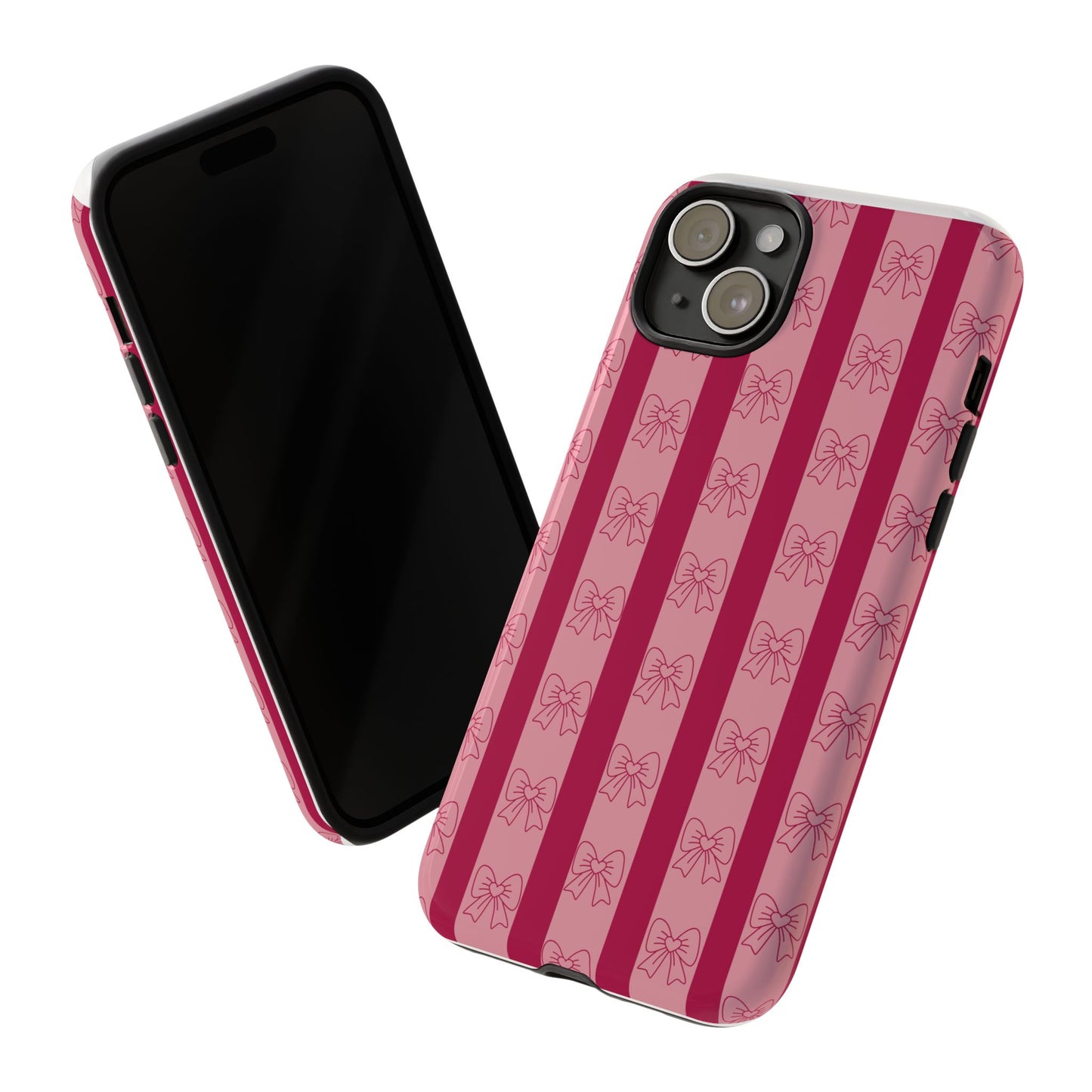 Cute Bow Phone Case, Tough Phone Cases for Girls, Pink Striped Phone Cover, Gift for Her, Trendy Mobile Accessory, Bow Pattern Case
