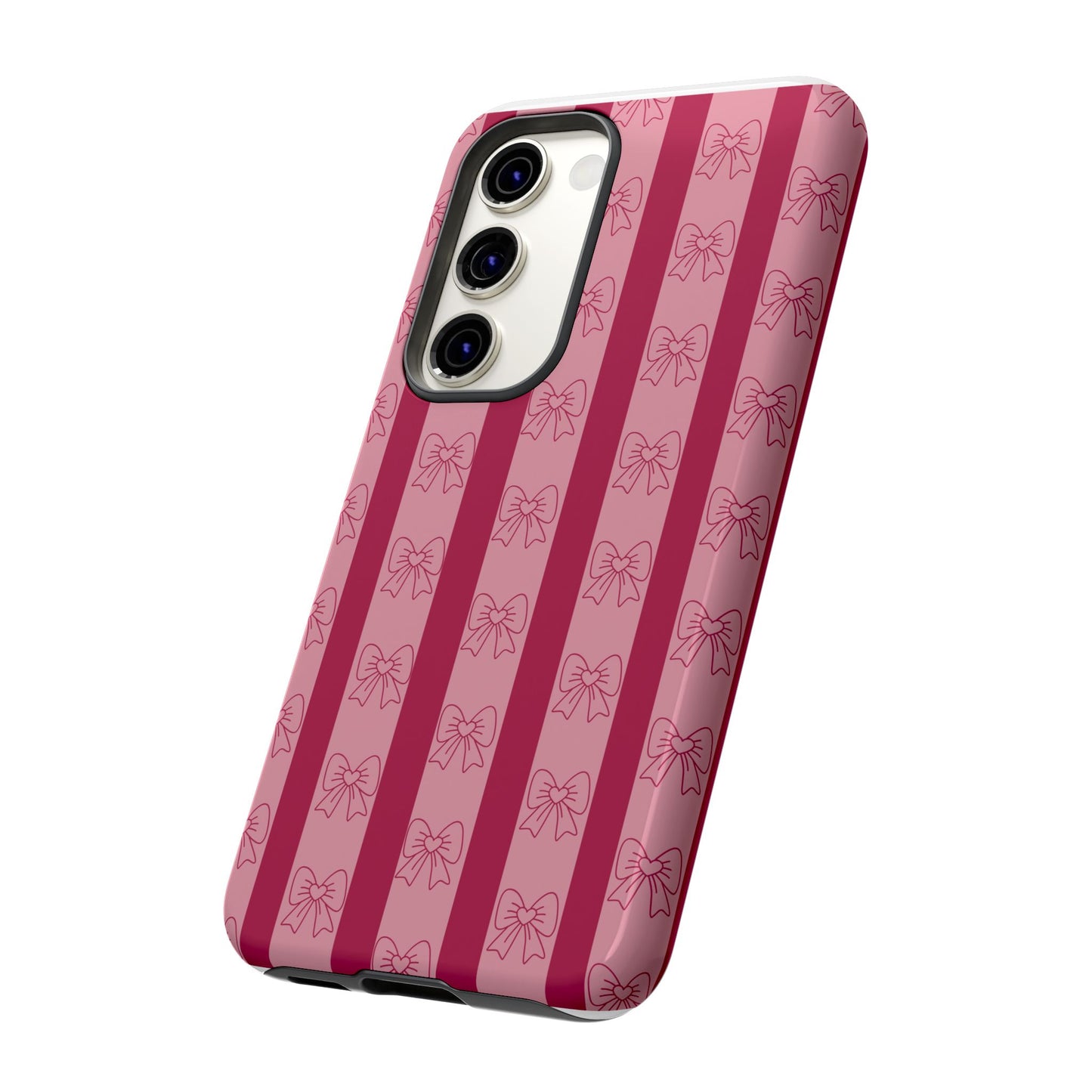 Cute Bow Phone Case, Tough Phone Cases for Girls, Pink Striped Phone Cover, Gift for Her, Trendy Mobile Accessory, Bow Pattern Case