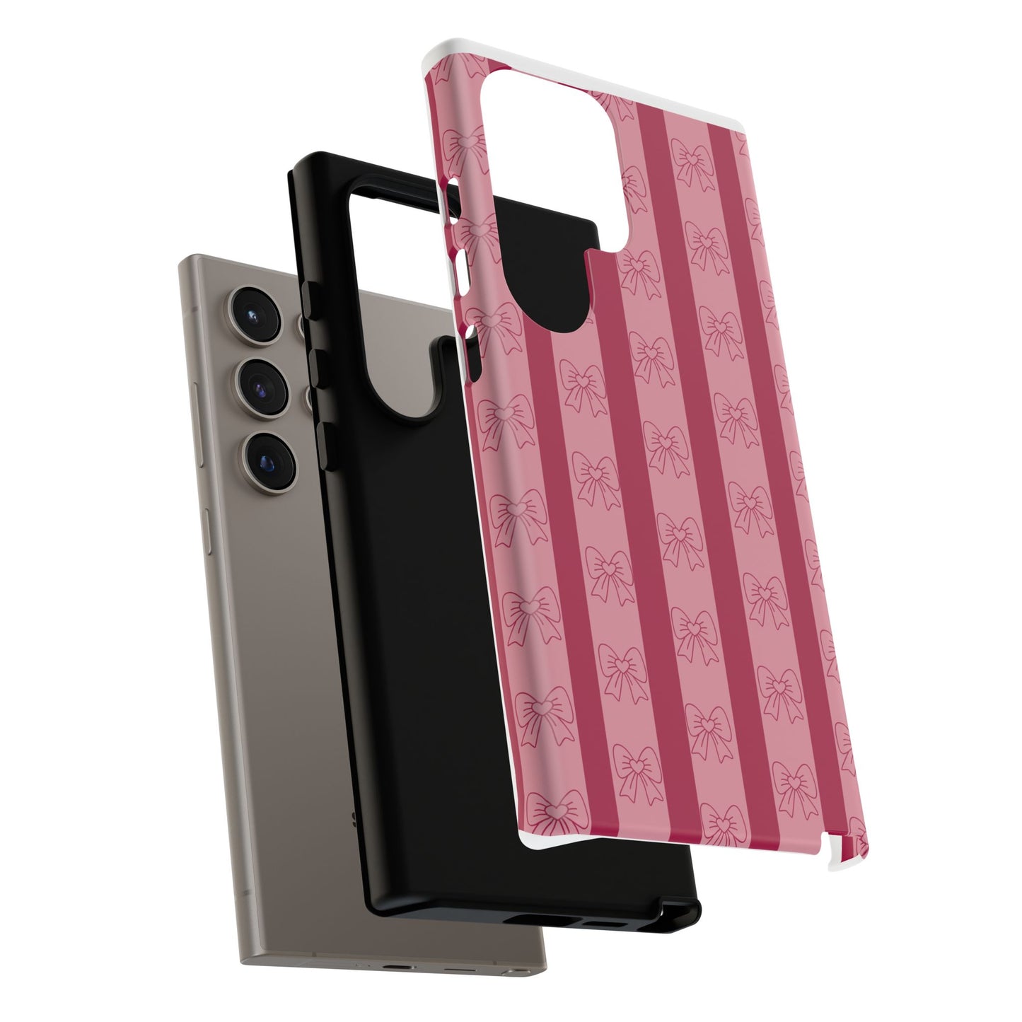 Cute Bow Phone Case, Tough Phone Cases for Girls, Pink Striped Phone Cover, Gift for Her, Trendy Mobile Accessory, Bow Pattern Case