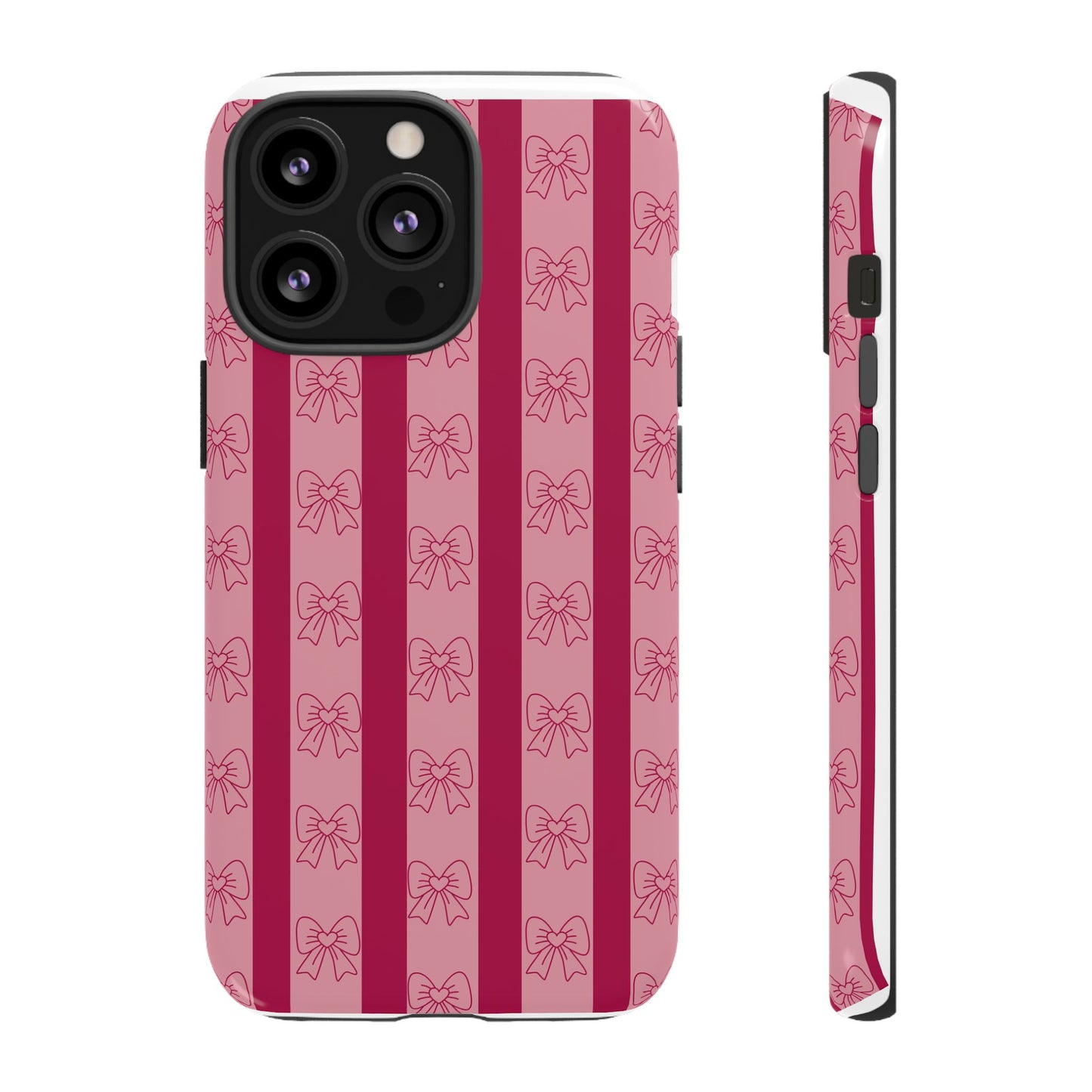 Cute Bow Phone Case, Tough Phone Cases for Girls, Pink Striped Phone Cover, Gift for Her, Trendy Mobile Accessory, Bow Pattern Case