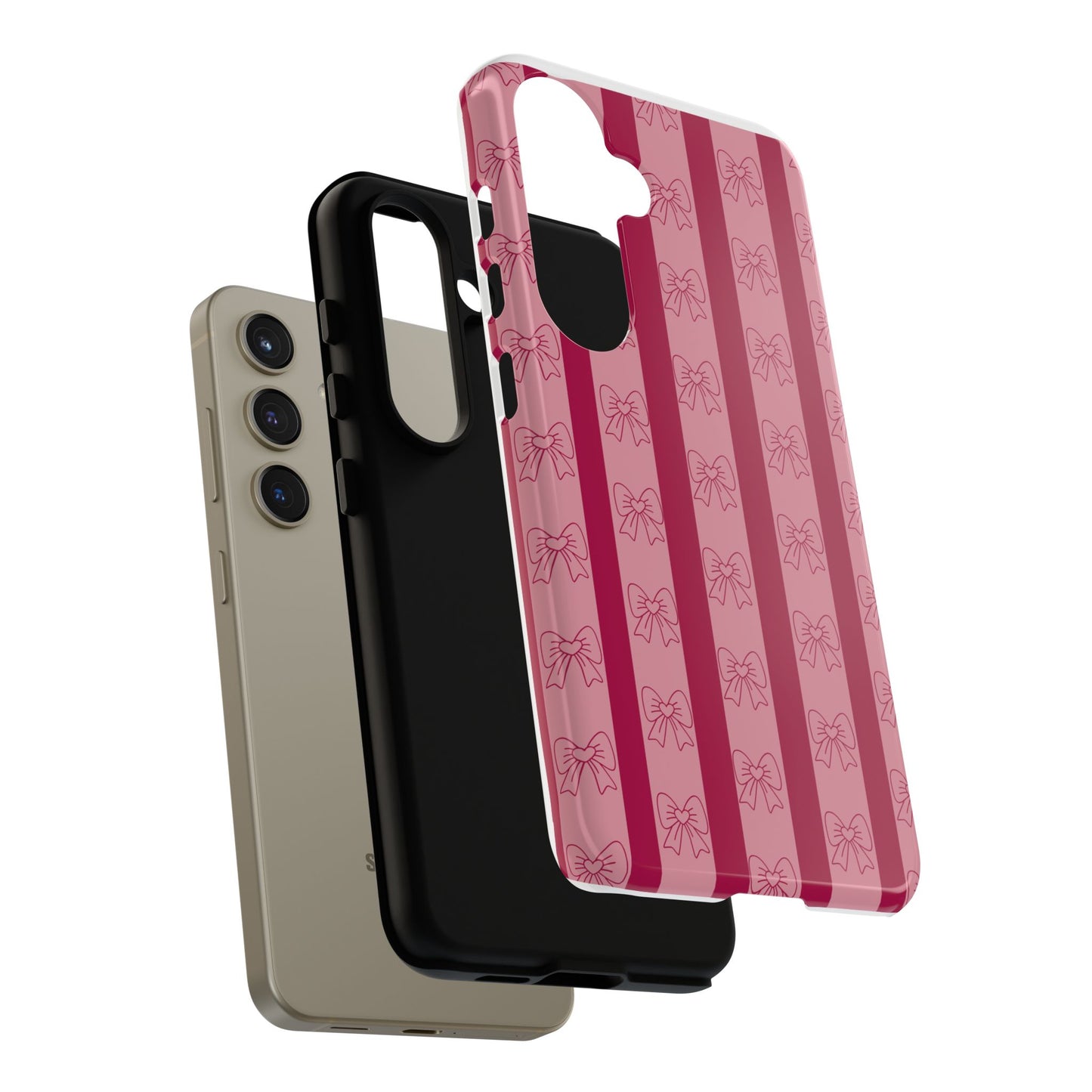 Cute Bow Phone Case, Tough Phone Cases for Girls, Pink Striped Phone Cover, Gift for Her, Trendy Mobile Accessory, Bow Pattern Case