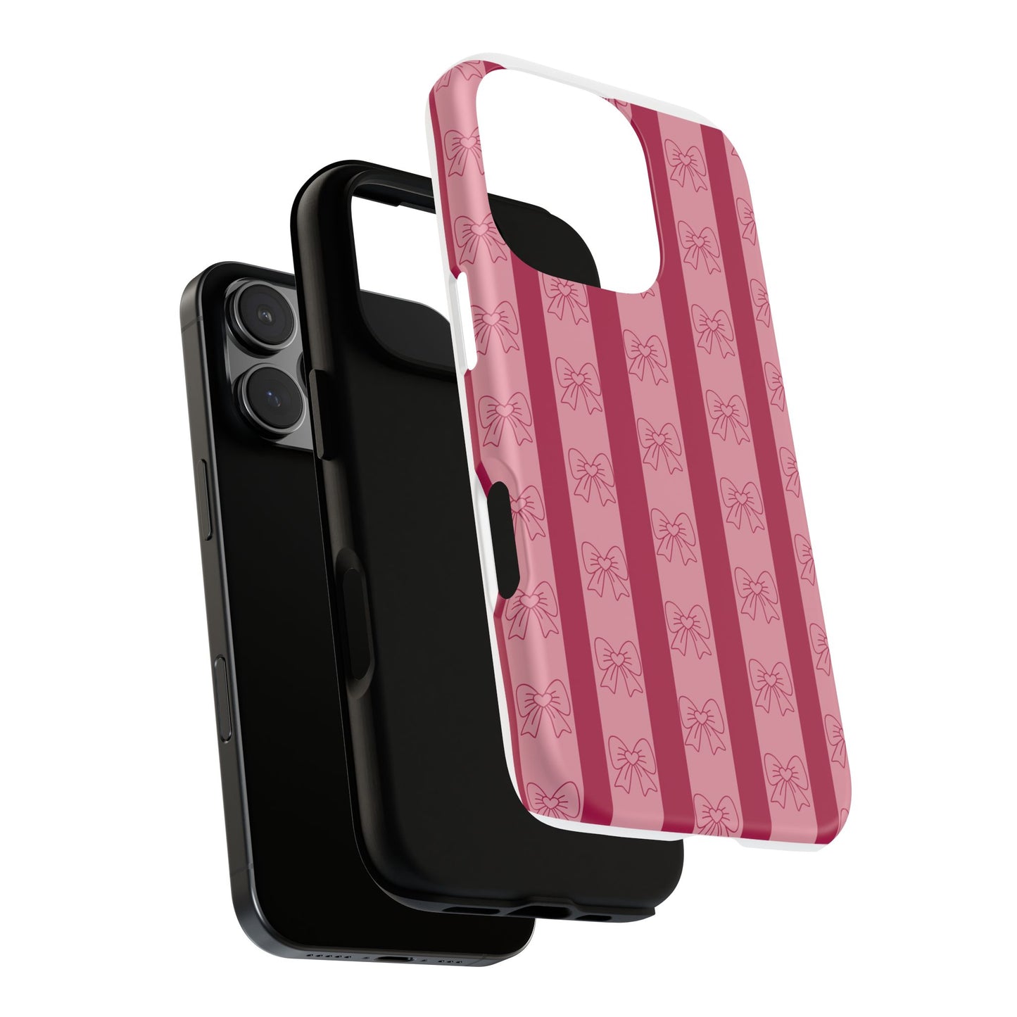 Cute Bow Phone Case, Tough Phone Cases for Girls, Pink Striped Phone Cover, Gift for Her, Trendy Mobile Accessory, Bow Pattern Case
