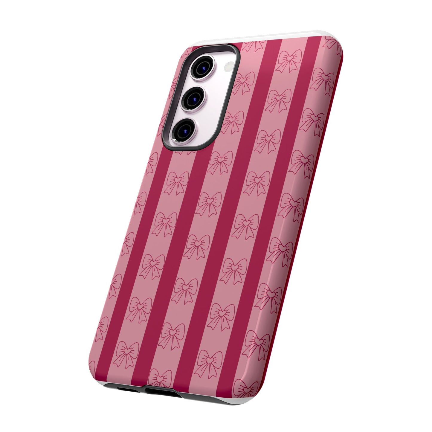 Cute Bow Phone Case, Tough Phone Cases for Girls, Pink Striped Phone Cover, Gift for Her, Trendy Mobile Accessory, Bow Pattern Case