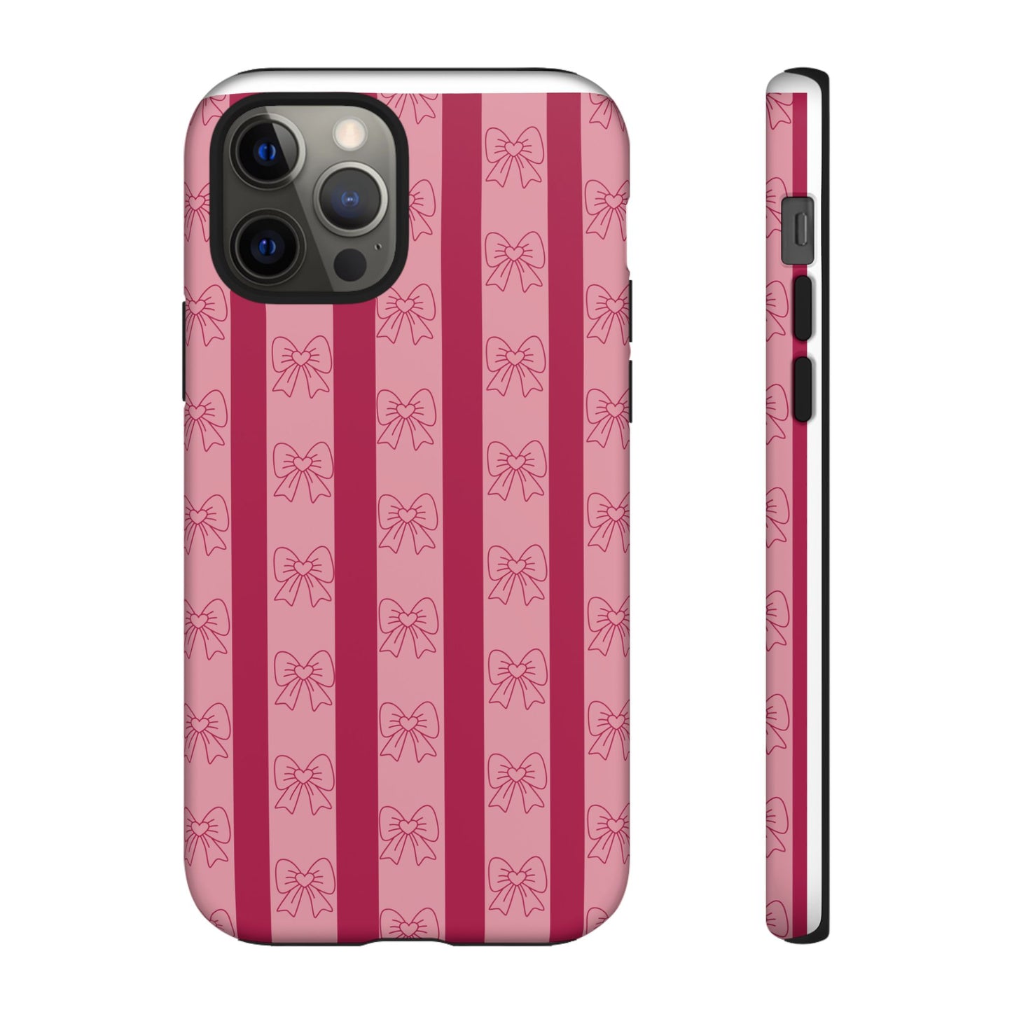 Cute Bow Phone Case, Tough Phone Cases for Girls, Pink Striped Phone Cover, Gift for Her, Trendy Mobile Accessory, Bow Pattern Case