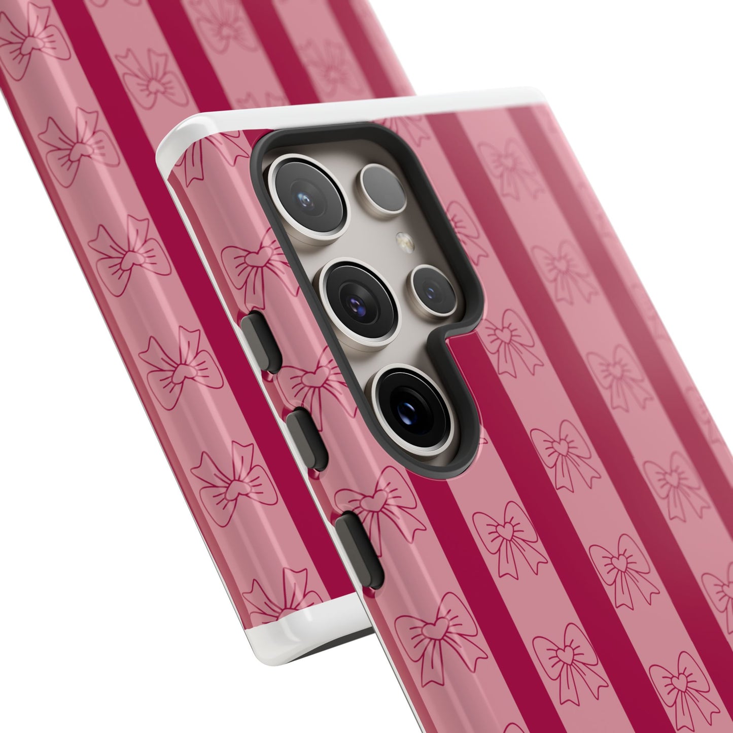 Cute Bow Phone Case, Tough Phone Cases for Girls, Pink Striped Phone Cover, Gift for Her, Trendy Mobile Accessory, Bow Pattern Case