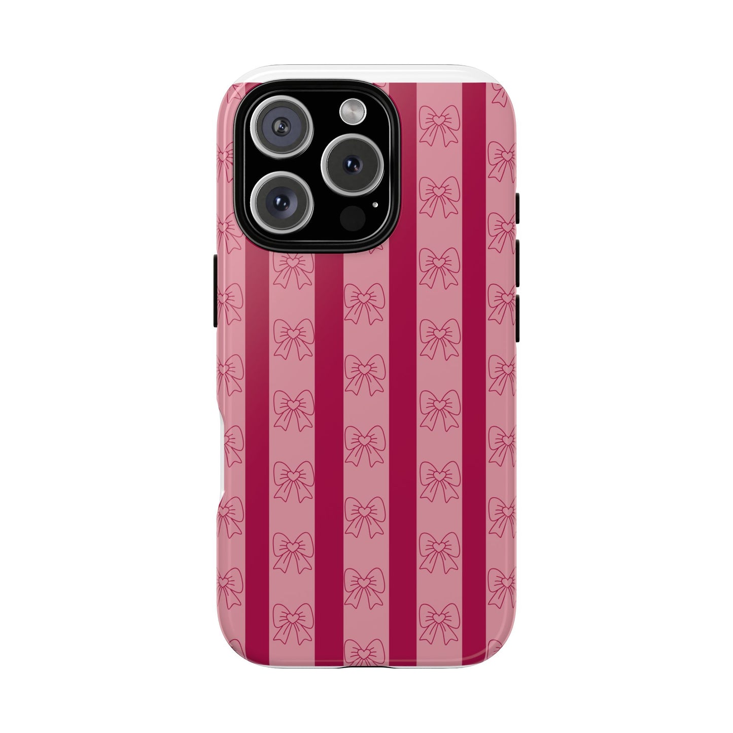 Cute Bow Phone Case, Tough Phone Cases for Girls, Pink Striped Phone Cover, Gift for Her, Trendy Mobile Accessory, Bow Pattern Case