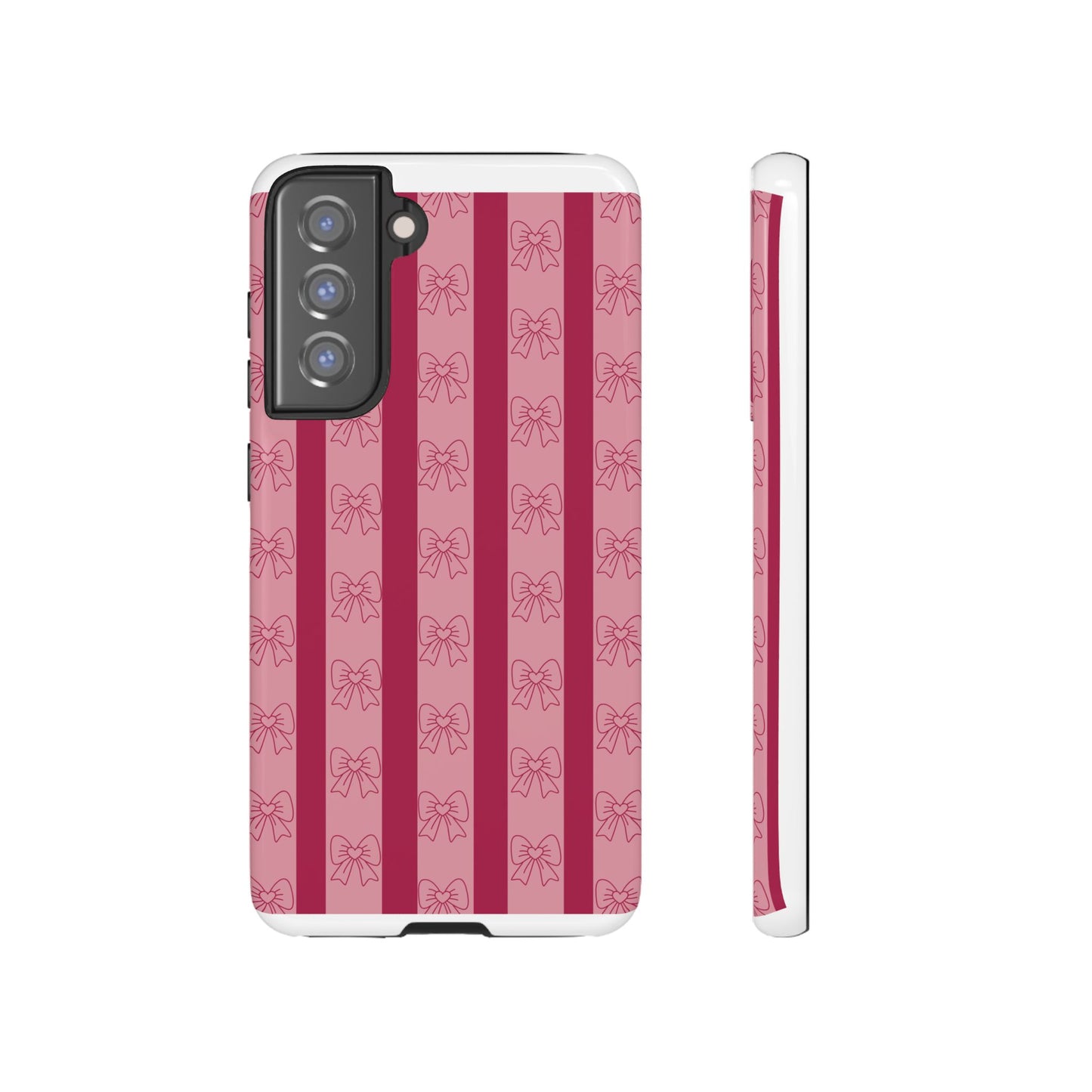 Cute Bow Phone Case, Tough Phone Cases for Girls, Pink Striped Phone Cover, Gift for Her, Trendy Mobile Accessory, Bow Pattern Case
