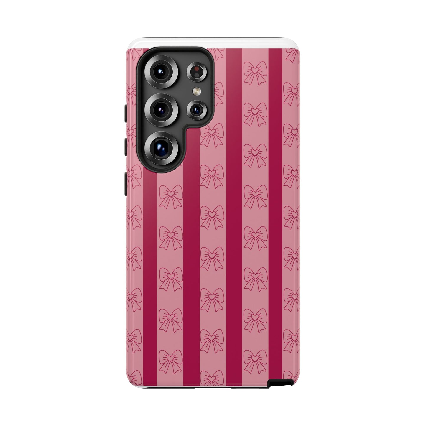 Cute Bow Phone Case, Tough Phone Cases for Girls, Pink Striped Phone Cover, Gift for Her, Trendy Mobile Accessory, Bow Pattern Case