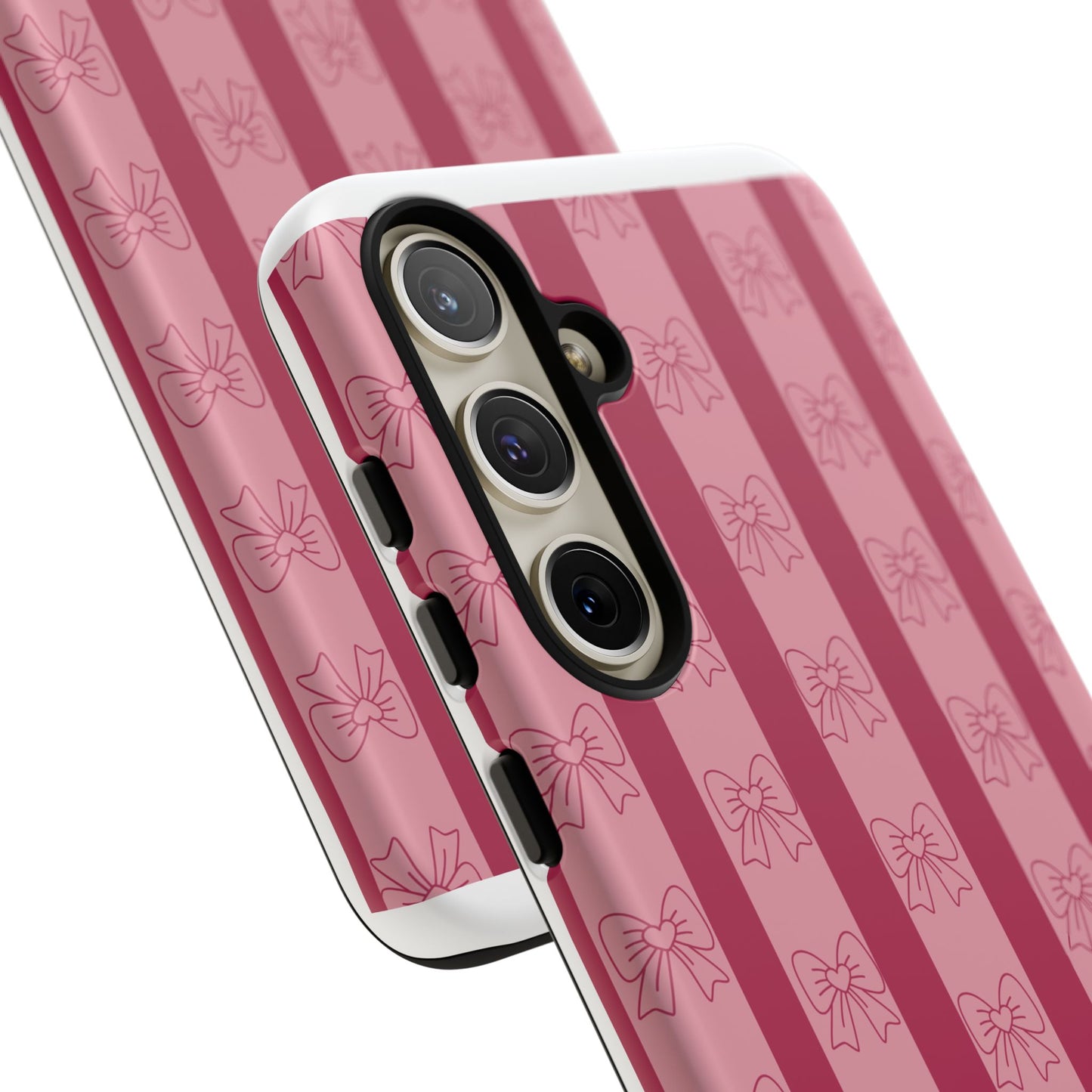 Cute Bow Phone Case, Tough Phone Cases for Girls, Pink Striped Phone Cover, Gift for Her, Trendy Mobile Accessory, Bow Pattern Case