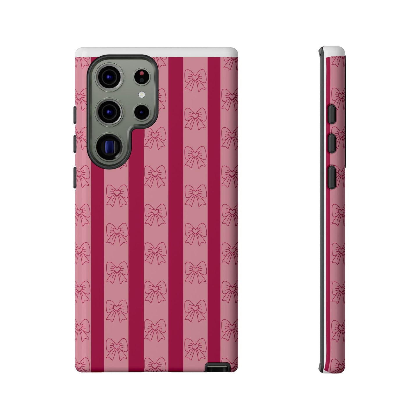 Cute Bow Phone Case, Tough Phone Cases for Girls, Pink Striped Phone Cover, Gift for Her, Trendy Mobile Accessory, Bow Pattern Case