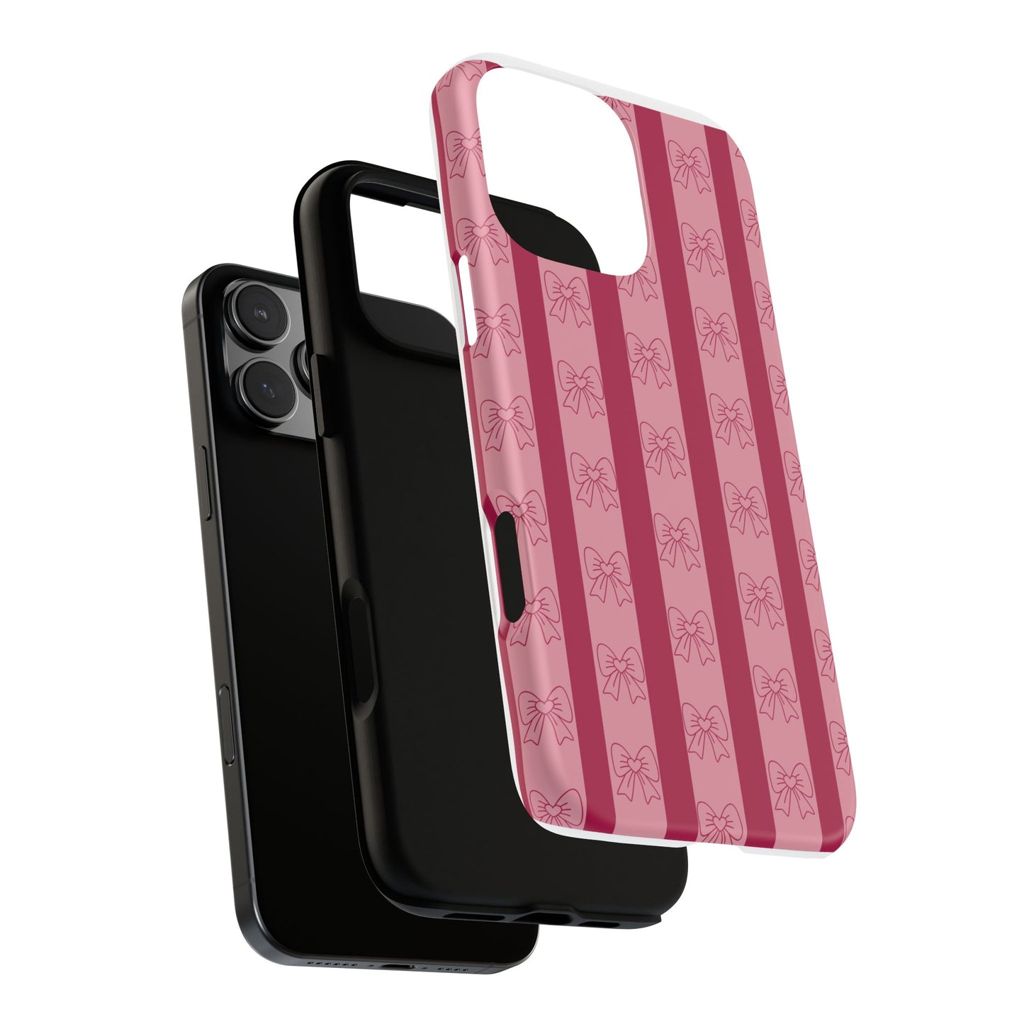 Cute Bow Phone Case, Tough Phone Cases for Girls, Pink Striped Phone Cover, Gift for Her, Trendy Mobile Accessory, Bow Pattern Case
