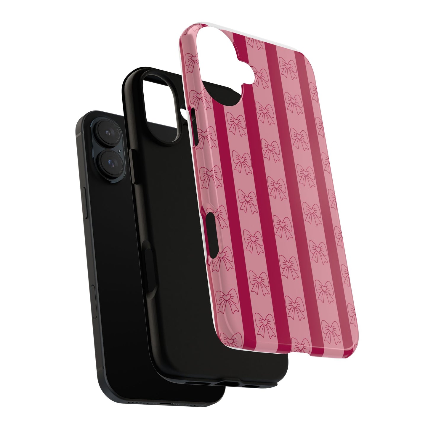Cute Bow Phone Case, Tough Phone Cases for Girls, Pink Striped Phone Cover, Gift for Her, Trendy Mobile Accessory, Bow Pattern Case
