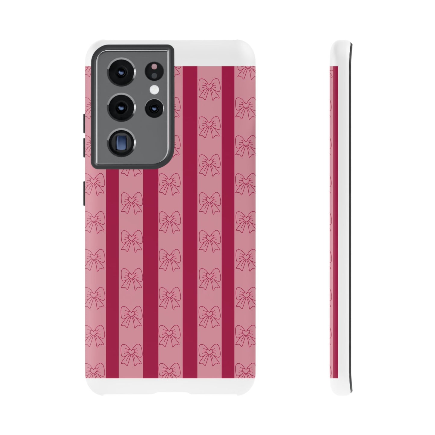Cute Bow Phone Case, Tough Phone Cases for Girls, Pink Striped Phone Cover, Gift for Her, Trendy Mobile Accessory, Bow Pattern Case