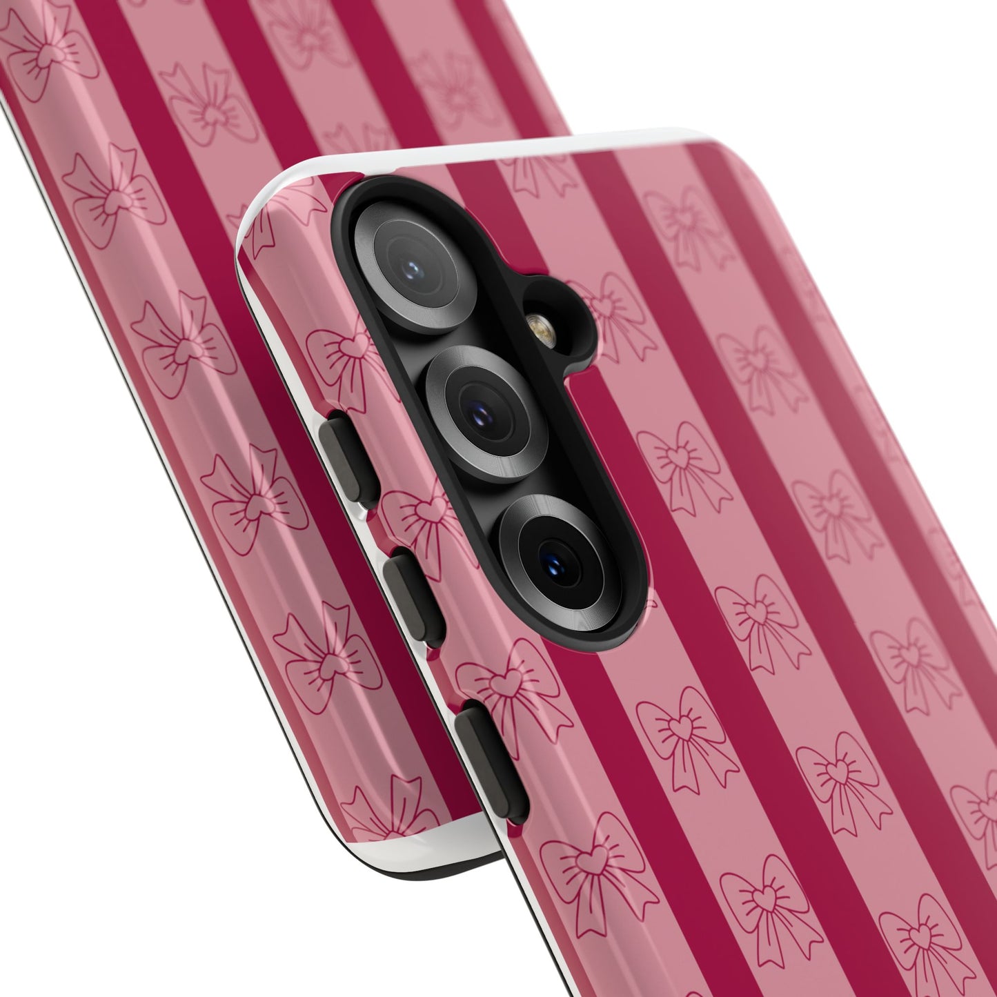 Cute Bow Phone Case, Tough Phone Cases for Girls, Pink Striped Phone Cover, Gift for Her, Trendy Mobile Accessory, Bow Pattern Case