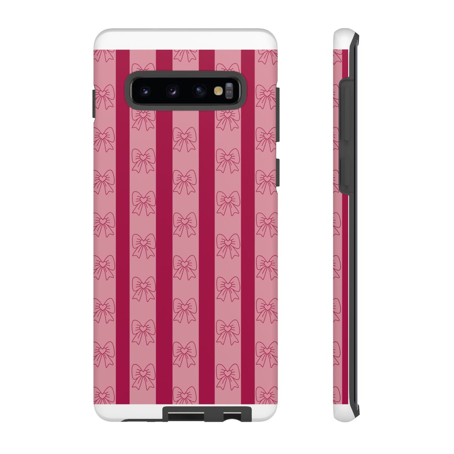 Cute Bow Phone Case, Tough Phone Cases for Girls, Pink Striped Phone Cover, Gift for Her, Trendy Mobile Accessory, Bow Pattern Case