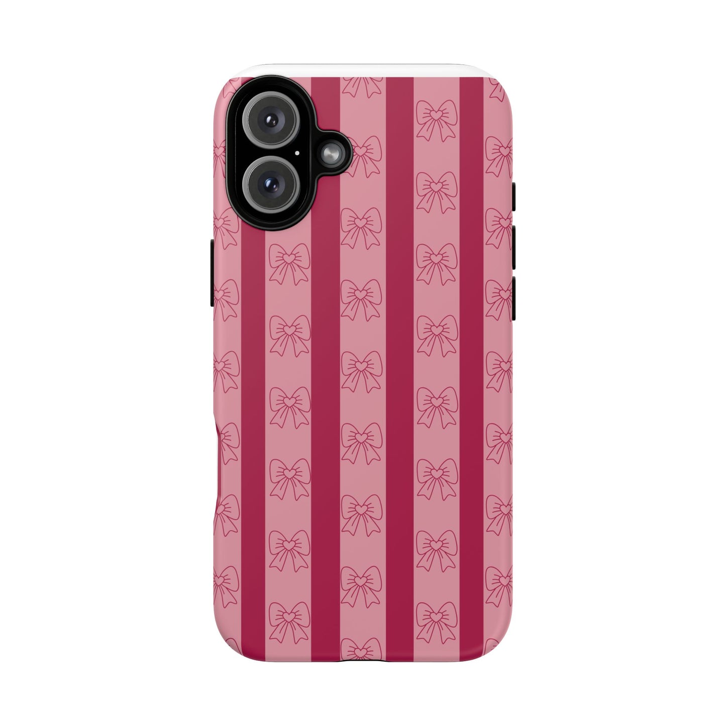 Cute Bow Phone Case, Tough Phone Cases for Girls, Pink Striped Phone Cover, Gift for Her, Trendy Mobile Accessory, Bow Pattern Case
