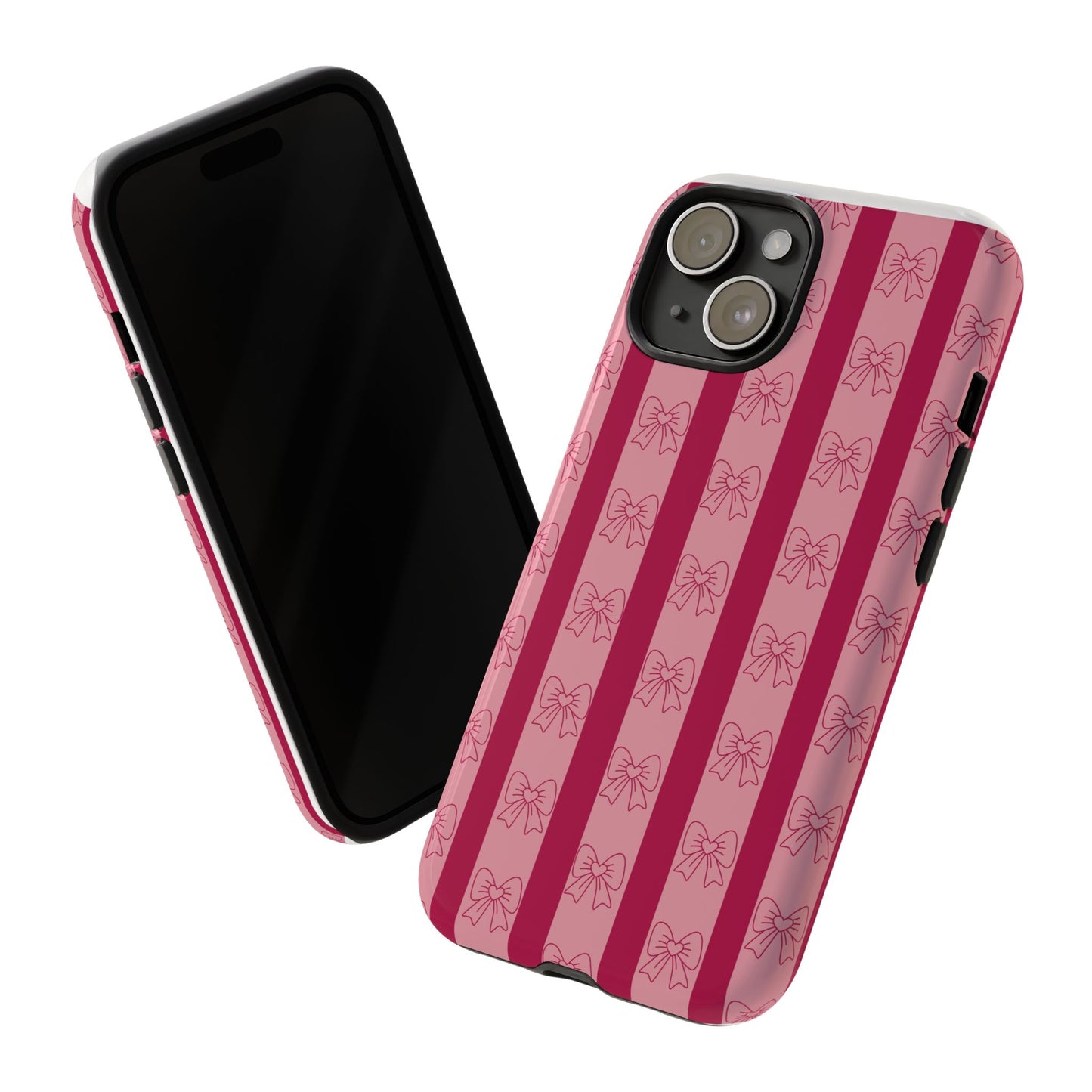 Cute Bow Phone Case, Tough Phone Cases for Girls, Pink Striped Phone Cover, Gift for Her, Trendy Mobile Accessory, Bow Pattern Case