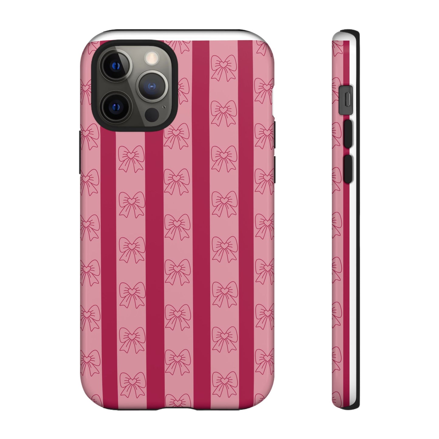 Cute Bow Phone Case, Tough Phone Cases for Girls, Pink Striped Phone Cover, Gift for Her, Trendy Mobile Accessory, Bow Pattern Case