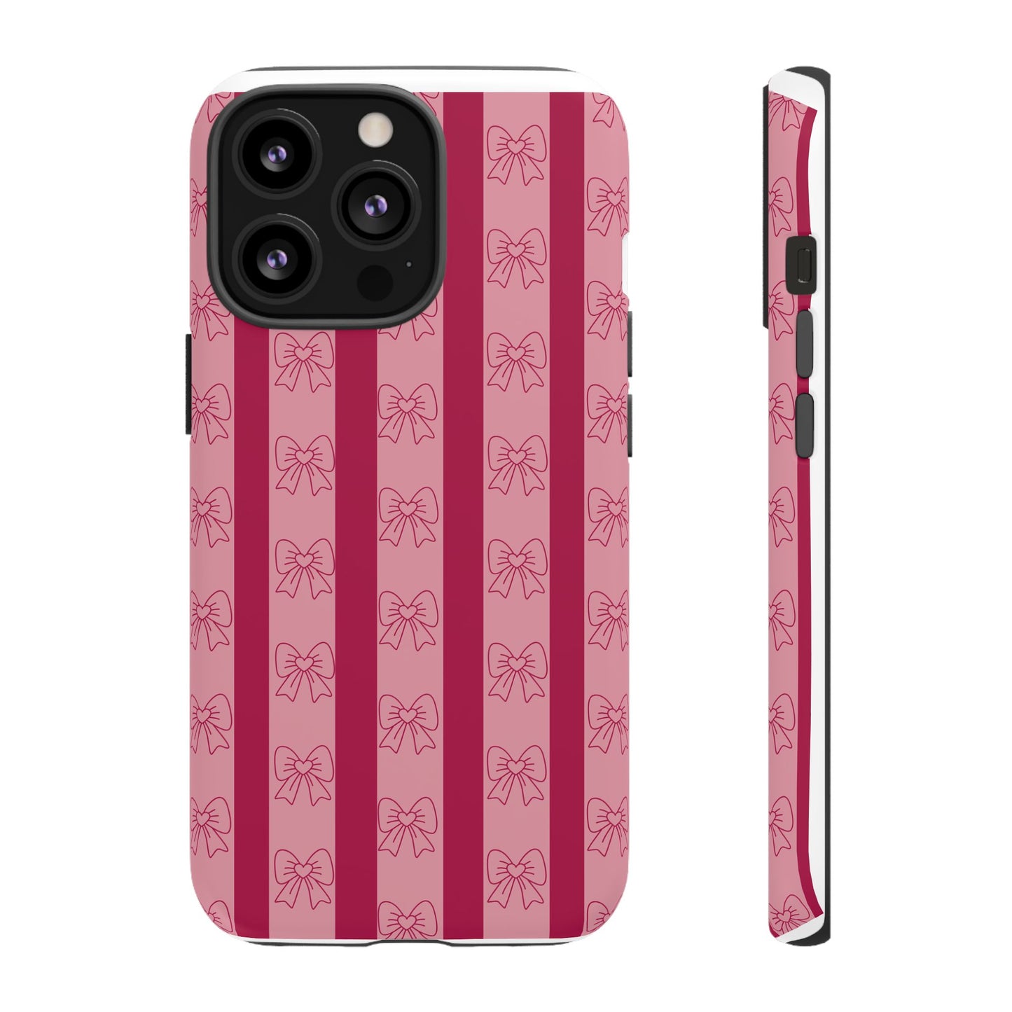 Cute Bow Phone Case, Tough Phone Cases for Girls, Pink Striped Phone Cover, Gift for Her, Trendy Mobile Accessory, Bow Pattern Case
